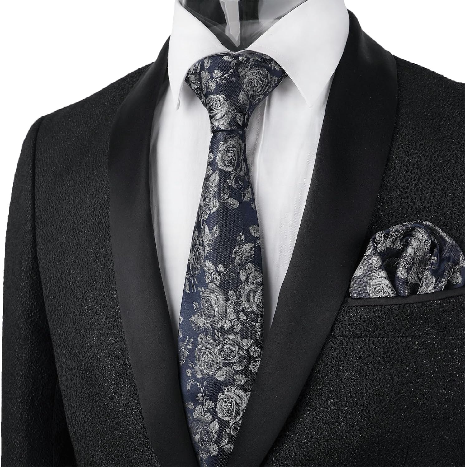 Detalle de Alizeal Floral Necktie and Hanky Set for Men – Lightweight Polyester with Matching Pocket Square