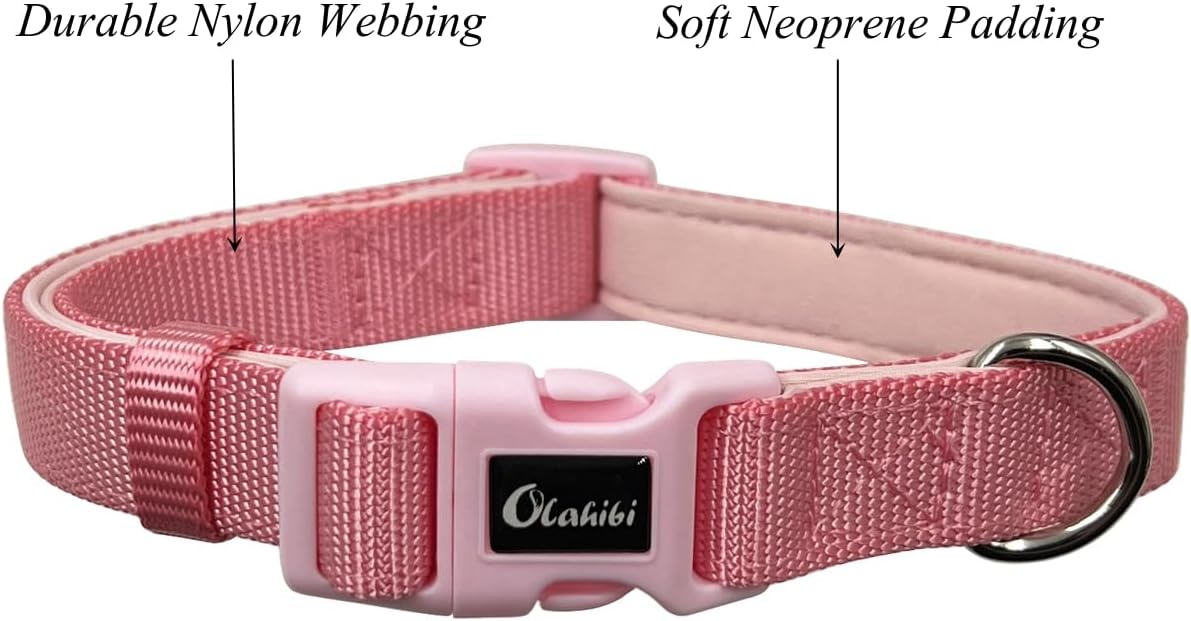 Detalle de Olahibi Dog Collar Leash Set for Medium Dogs (Light Pink) – Durable Nylon Webbing with Soft Neoprene Padding