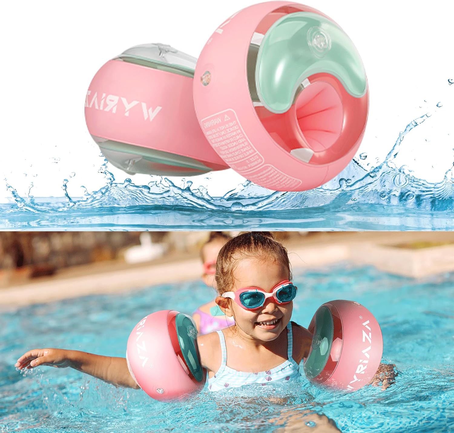 LOOWARTS Braccioli per Bambini 2–6 Anni (15–25 kg) con 3 Camere d'Aria, 2 Pollici Rosa + Mini Pompa – Sicurezza e Apprendimento nuoto