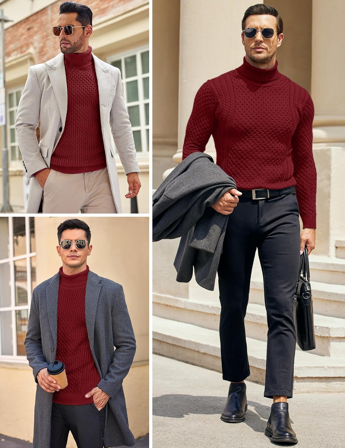 Detalle de COOFANDY Pull col roulé homme — Tricot chaud et ajusté pour l’hiver
