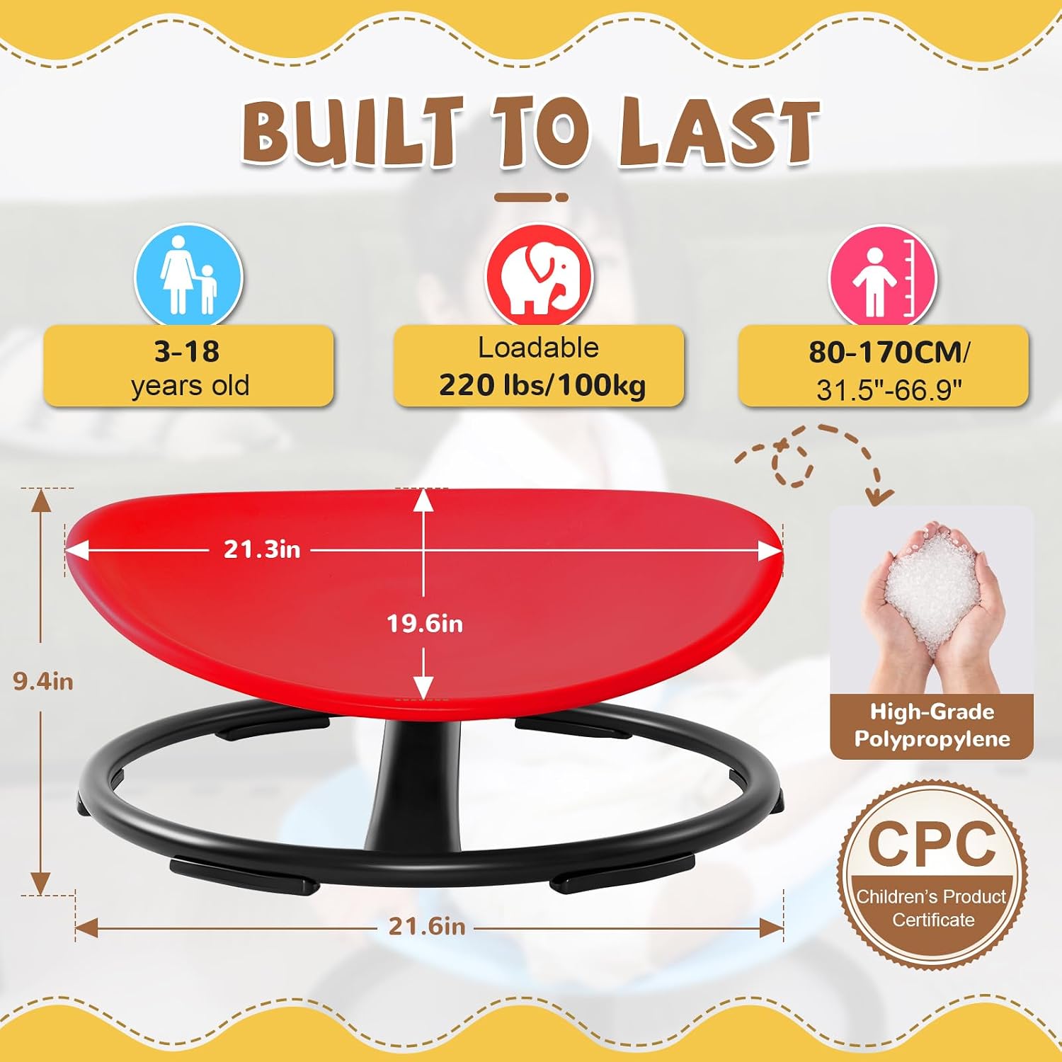 Thumbnail 1 de Zhenx Spinning Chair for Autistic Kids (Ages 3-18) — 220 lb Capacity Sensory Swivel Seat (Red)