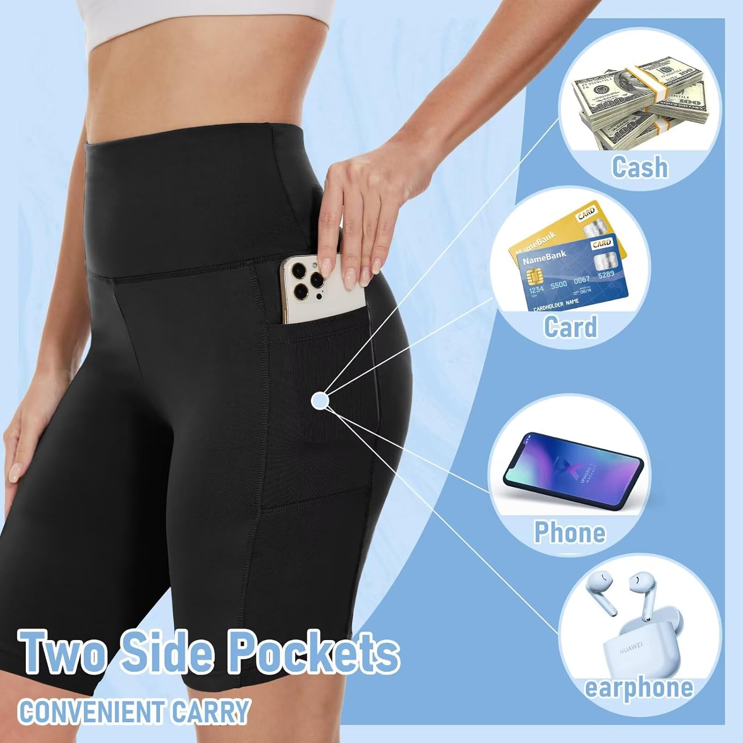 Detalle de 5 Pack Biker Shorts with Pockets for Women – 5"/8" High Waist Spandex Workout