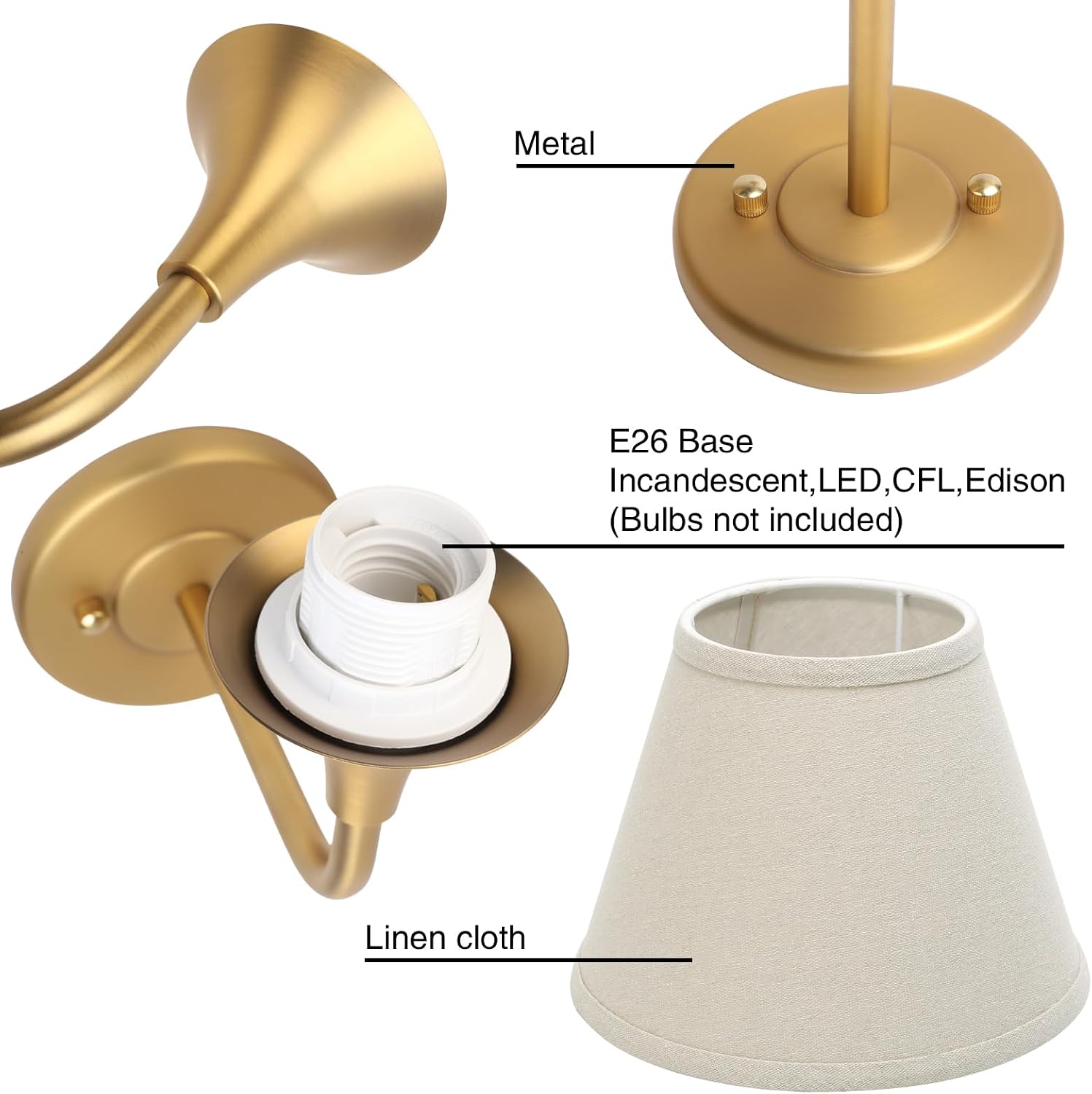 Detalle 2 de PERMO PMCA872-2 Hardwired Fabric Wall Sconces, Antique Brass, 2-Pack