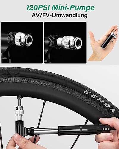 Detalle de HAZENS Fahrrad Reparaturset mit Satteltasche – 16-in-1 Multitool, Mini-Luftpumpe 120 PSI, Notfallwerkzeug Flickzeug