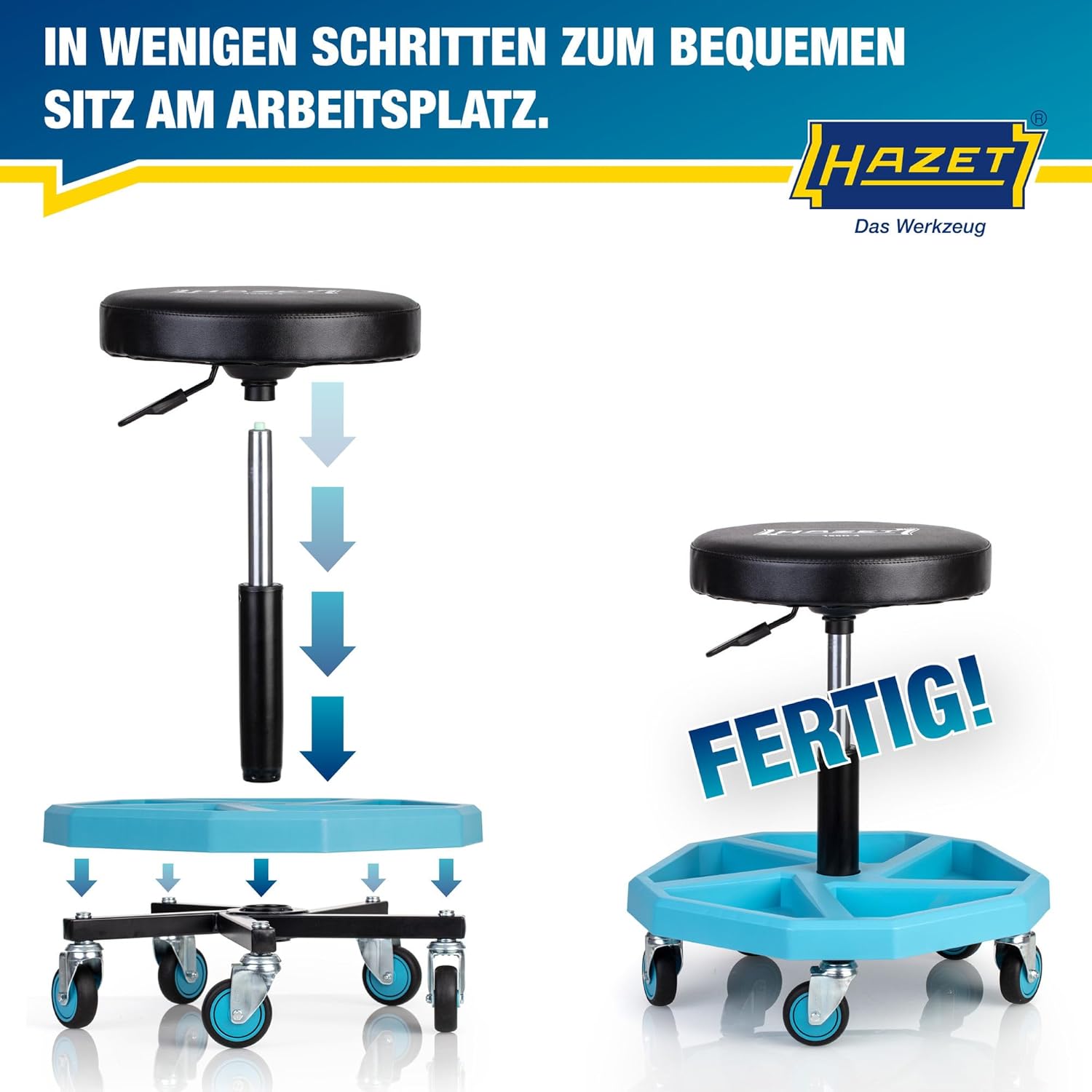 Thumbnail 6 de HAZET Arbeitssitz 195N-4 – robuster Werkstatt-Sitz mit höhenverstellbarer Platte und Werkzeugablage