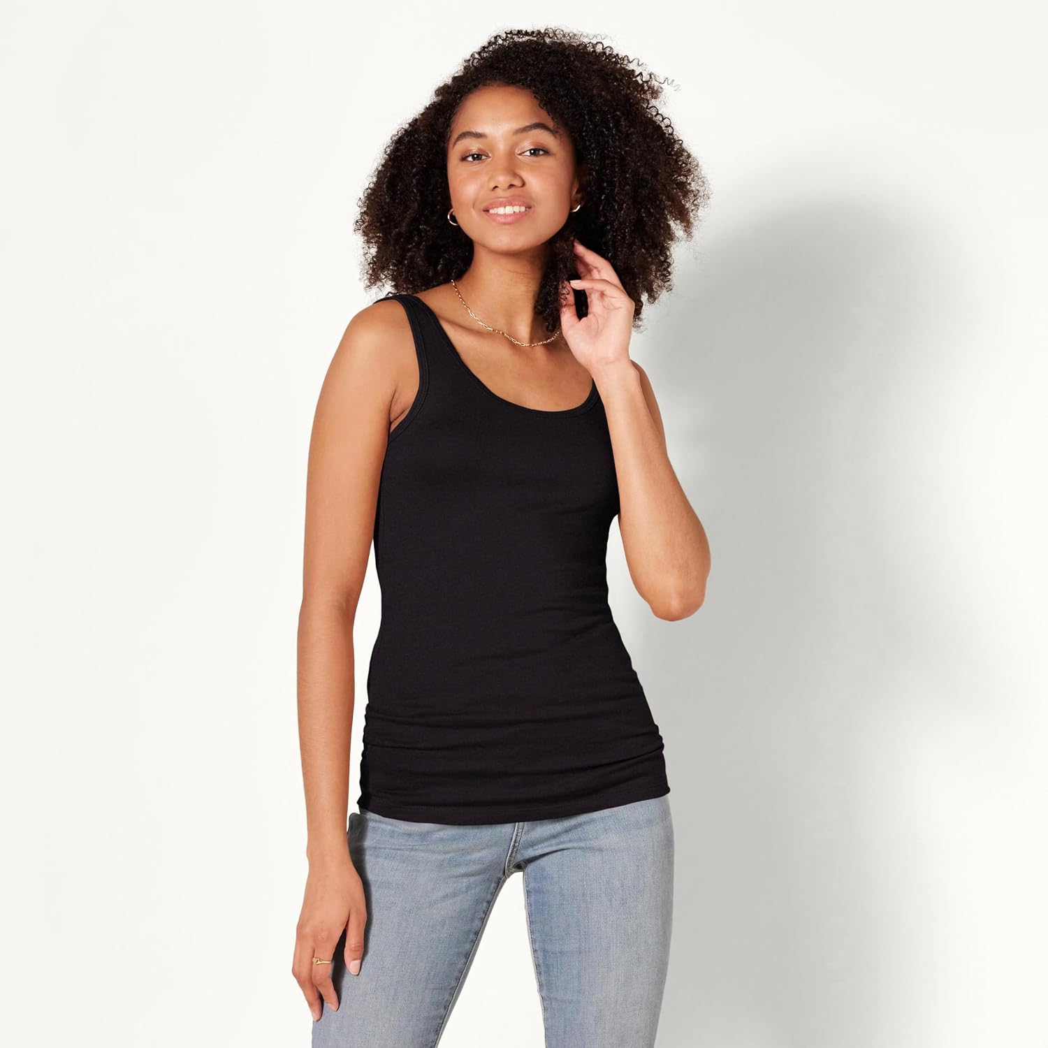 Detalle de Amazon Essentials Damen-Tanktop, 2er-Pack, Schwarz, M-L, schmale Passform
