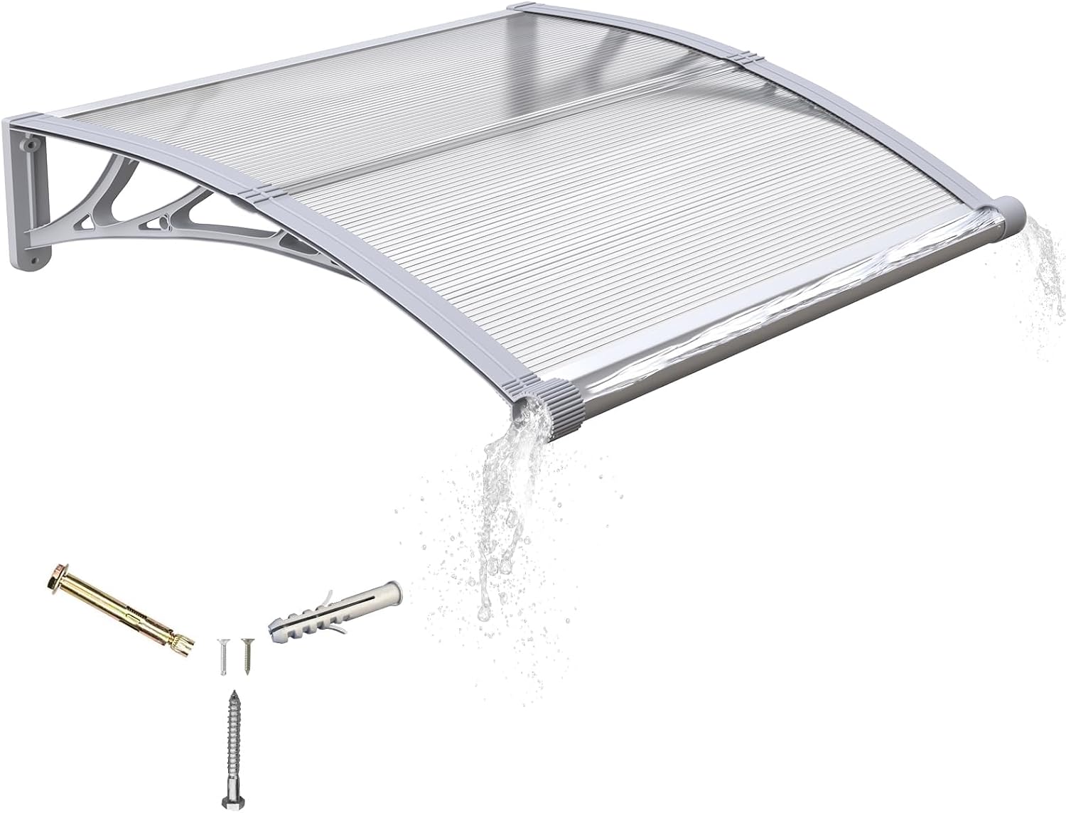 Detalle de Vordach für Haustür 120x80 cm – Polycarbonat-Pultvordach mit Abfluss, UV-Schutz und Wetterschutz
