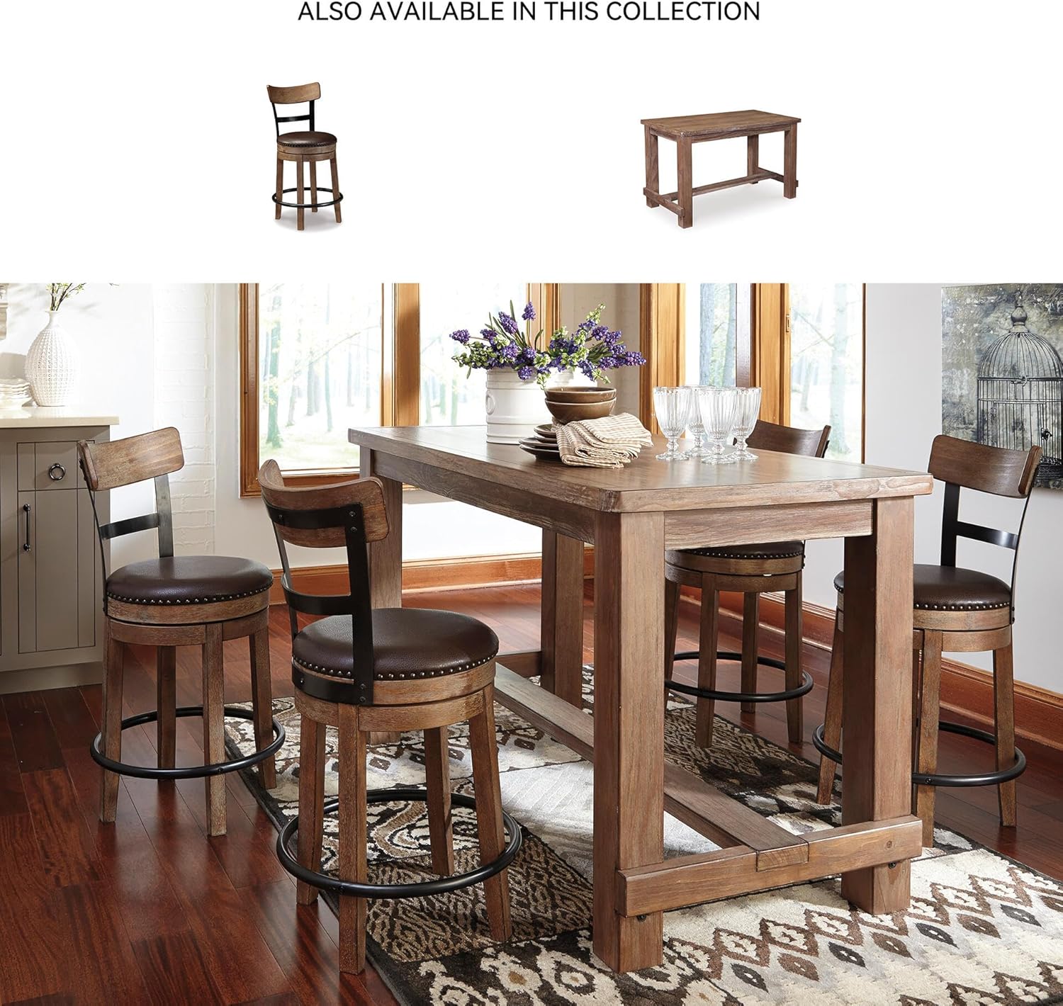 Detalle de Signature Design by Ashley Pinnadel Bar Stool: Counter-Height Swivel with Faux Leather Seat