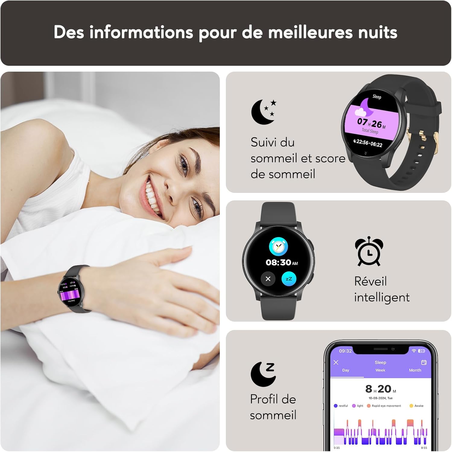 Thumbnail 3 de AcclaFit Montre Connectée – 1,38" rond, 147+ sports, suivi santé et appels | IP68