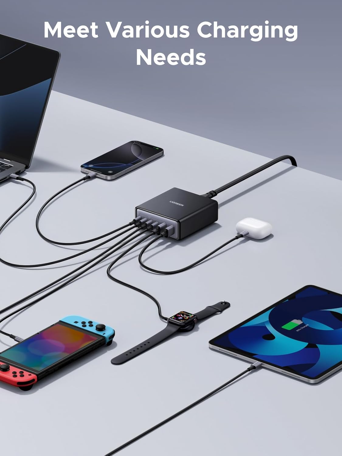 Detalle de UGREEN 100W USB-C Charging Station (6-Port GaN) with 4 USB-C and 2 USB-A