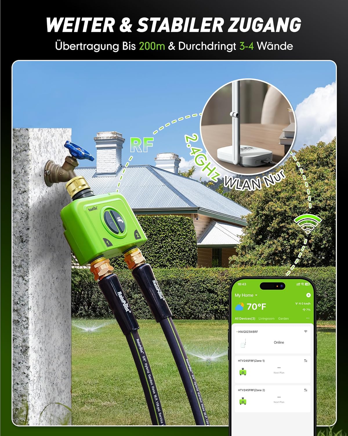 Thumbnail 1 de RAINPOINT Bewässerungscomputer WLAN mit 2 Ausgängen, Messing, App- und Sprachsteuerung