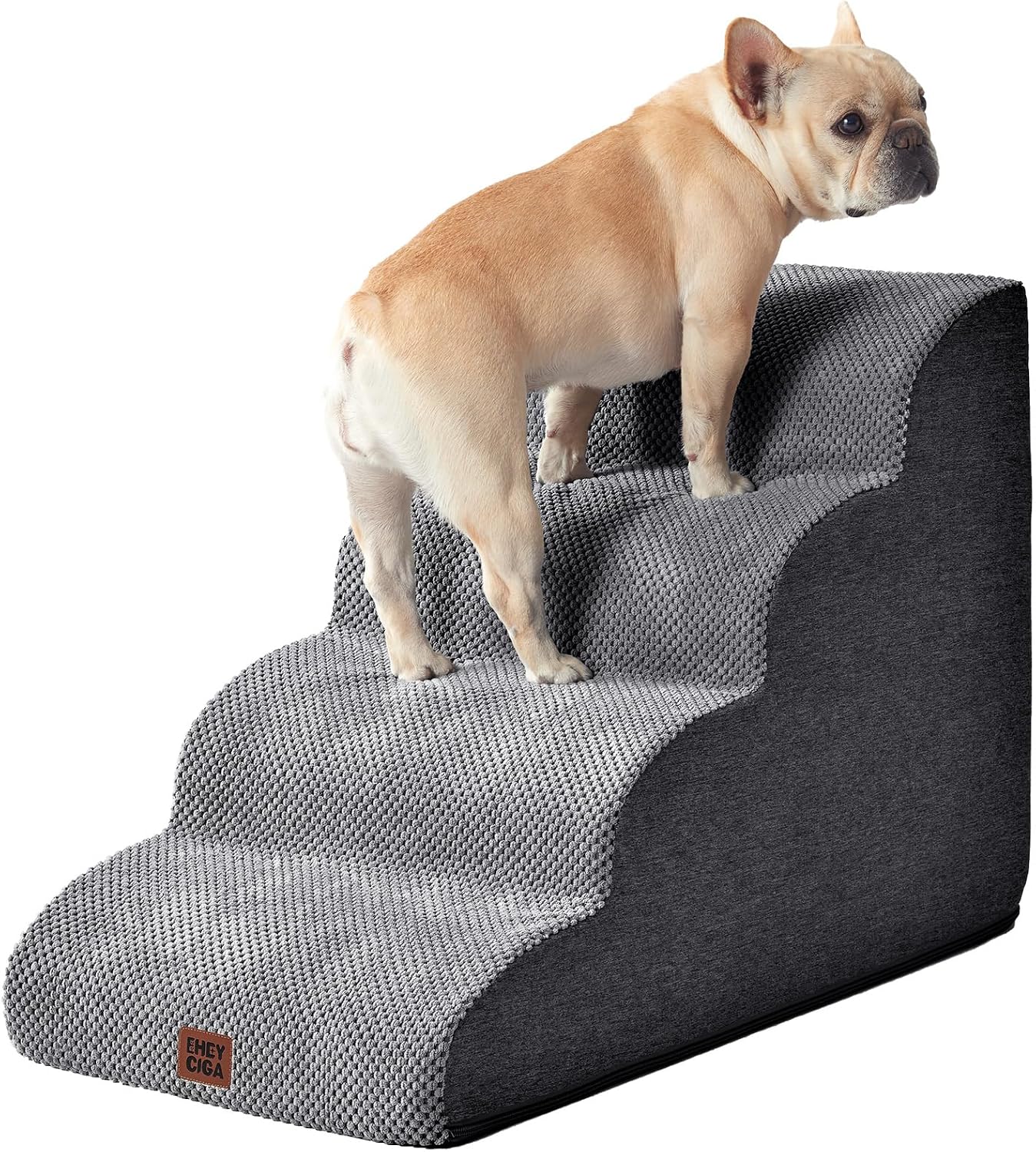 Detalle de EHEYCIGA Curved Dog Steps for Bed: 4-Step Foam Pet Stairs for Bed to Sofa