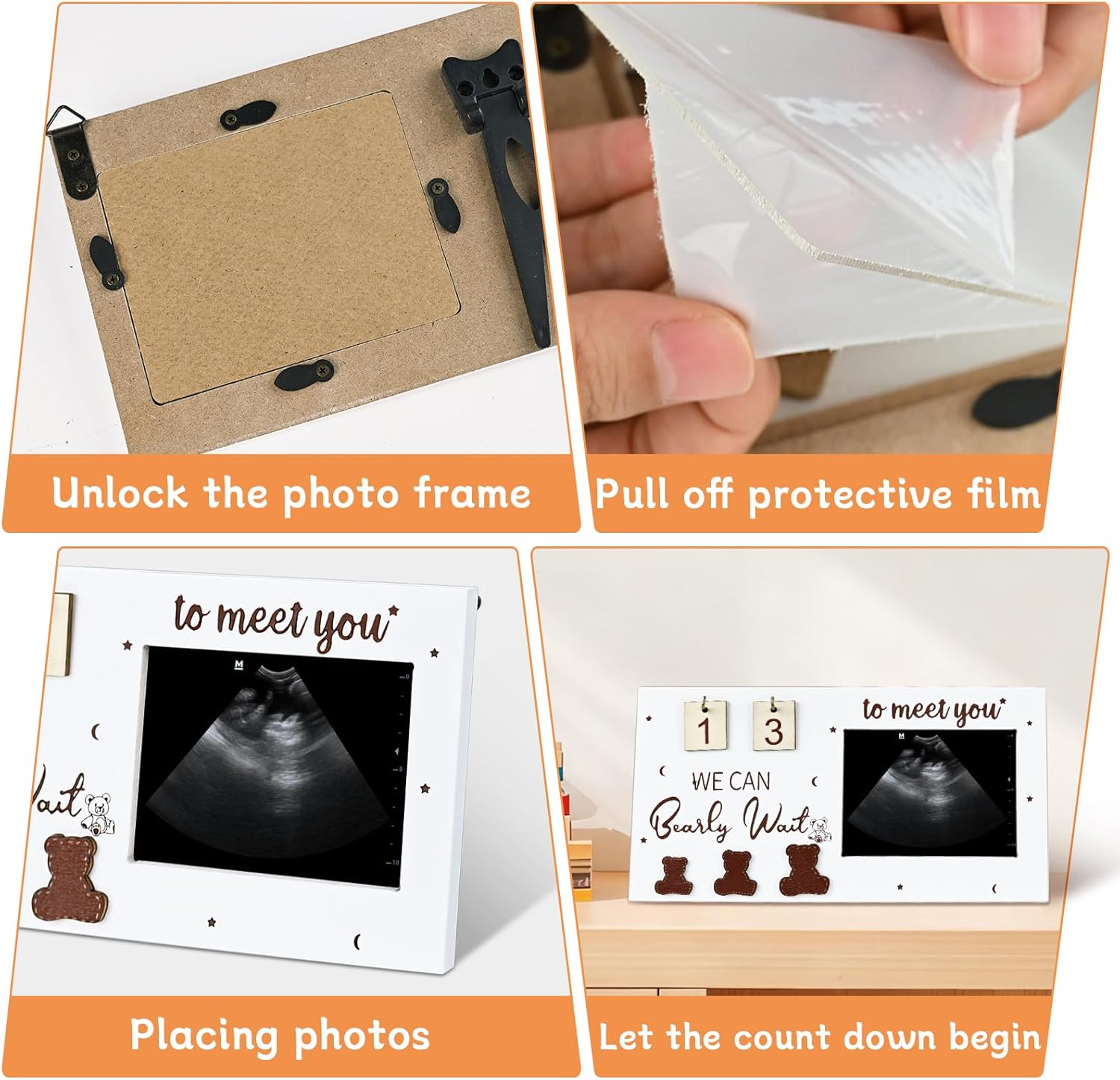 Detalle de ROYUEXT Baby Ultrasound Photo Frame with Countdown Weeks (24 x 12.7 cm, White)