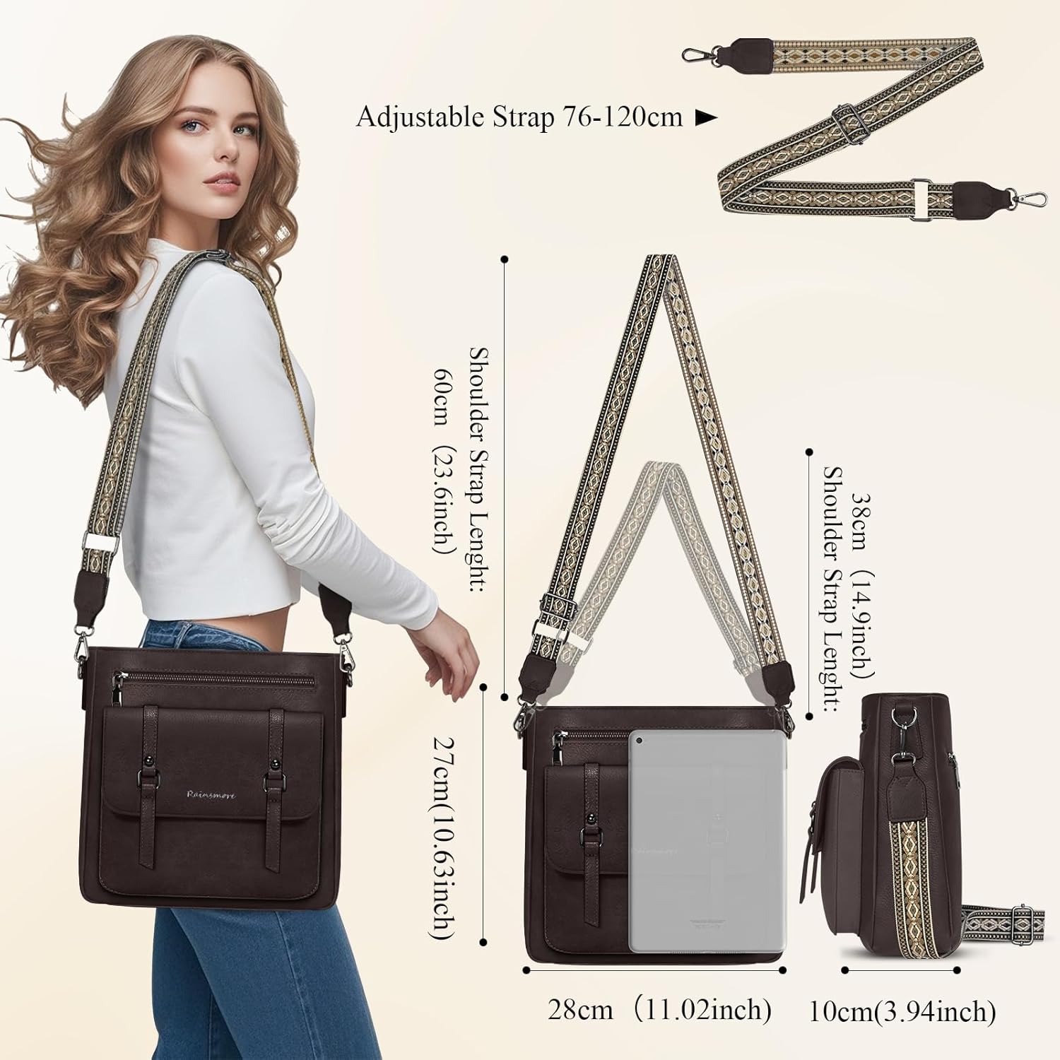 Thumbnail 1 de RAINSMORE Umhängetasche Damen Mittelgroß aus PU-Leder – Crossbody Bag mit breitem Schultergurt