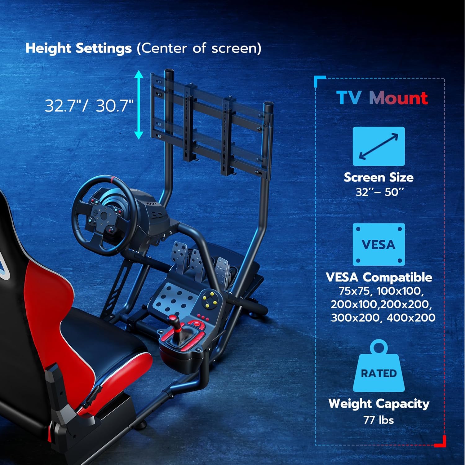 Thumbnail 4 de ARES WING GRS1002RE Racing Simulator Cockpit with TV Mount and Adjustable Seat