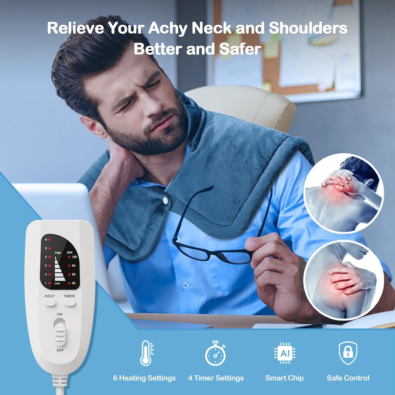 Detalle de NIUONSIX SN-S Heating Pad for Neck, Shoulders & Back, 2lb Weighted Wrap