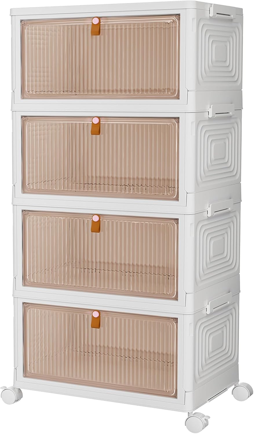 Detalle 2 de PurKeep Aufbewahrungsbox mit Deckel (35 l) – 4er-Set mit Rädern, klappbar & stapelbar, weiß
