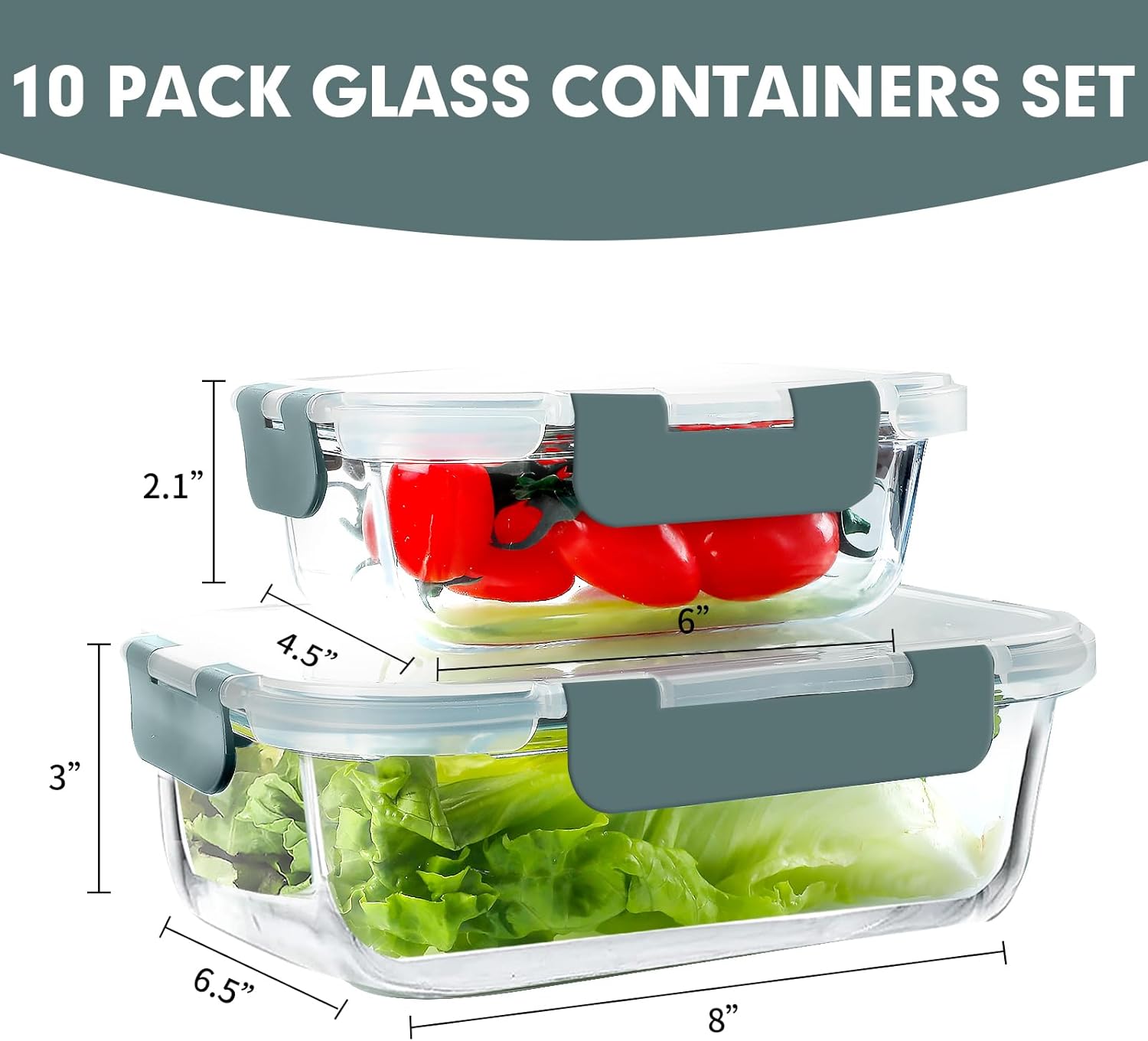 Detalle 2 de VERONES Glass Meal Prep Containers 10-pack 🥡