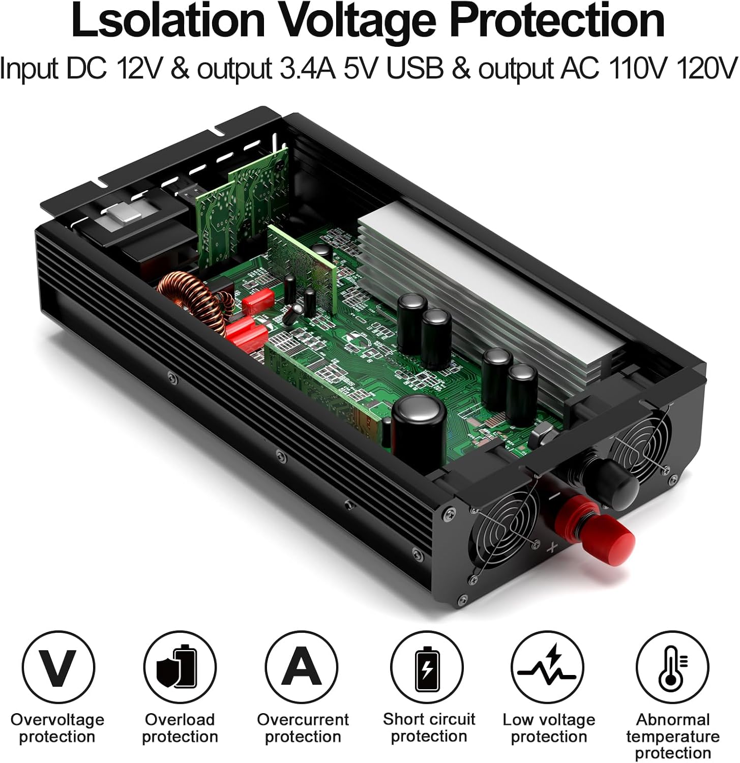 Detalle 2 de ROARBATT HW-FTM3000-RD 3000W Power Inverter with LCD and 2 AC Outlets