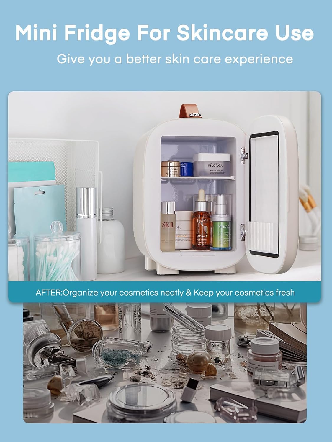 Detalle de FOHERE Mini Nevera 5L CA/CC, Silenciosa, 6 Latas y 2 Enfoques de Temperatura – Blanca