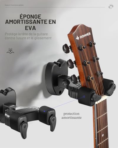 Thumbnail 5 de Donner Support Mural pour Guitare Noir — Porte-guitare mural automatique, pour toutes guitares