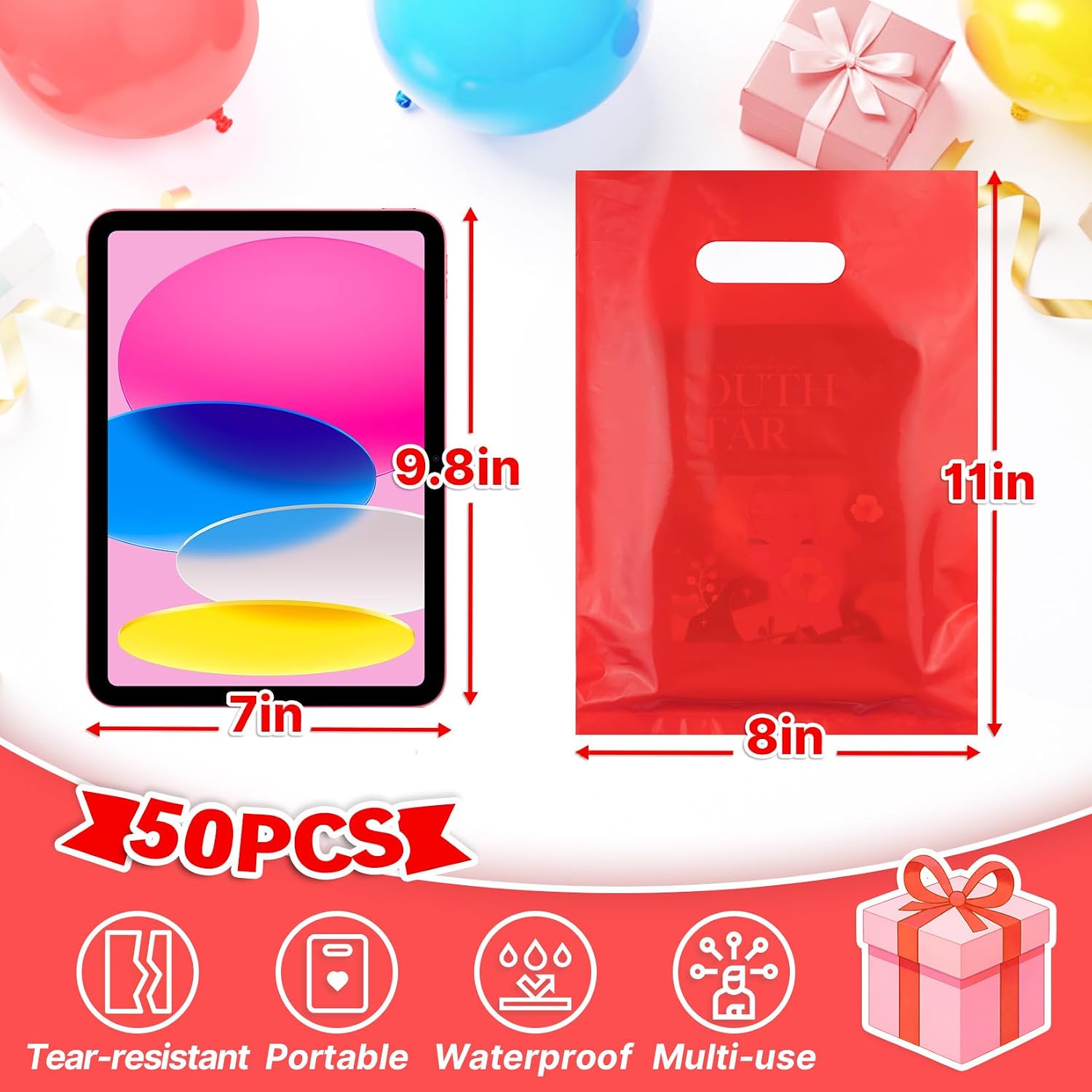 Thumbnail 1 de ANZNKU 50-Pack Red 8x11 Party Favor Bags with Handles