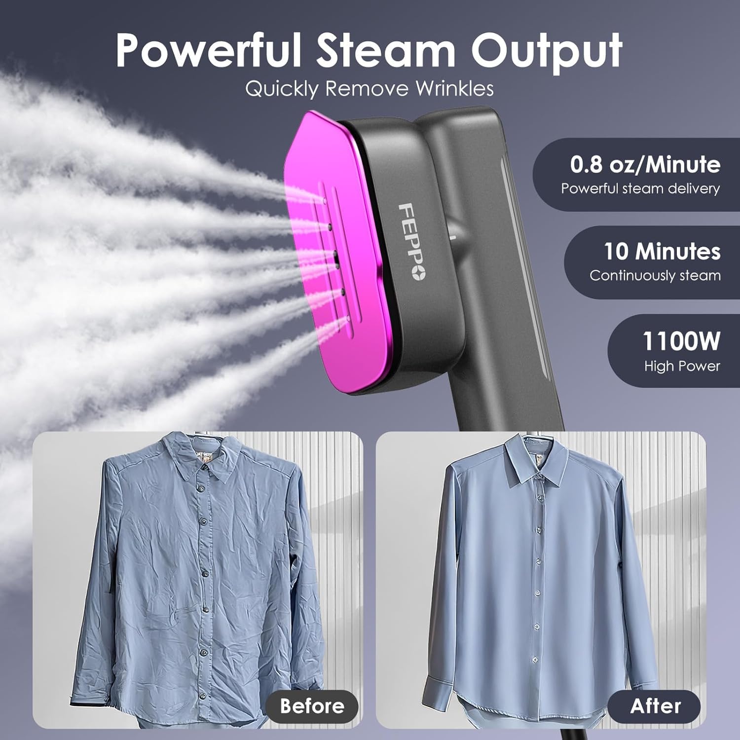 Thumbnail 3 de FEPPO Travel Steamer for Clothes: 110-240V Dual Voltage 2-in-1 Portable Steam Iron