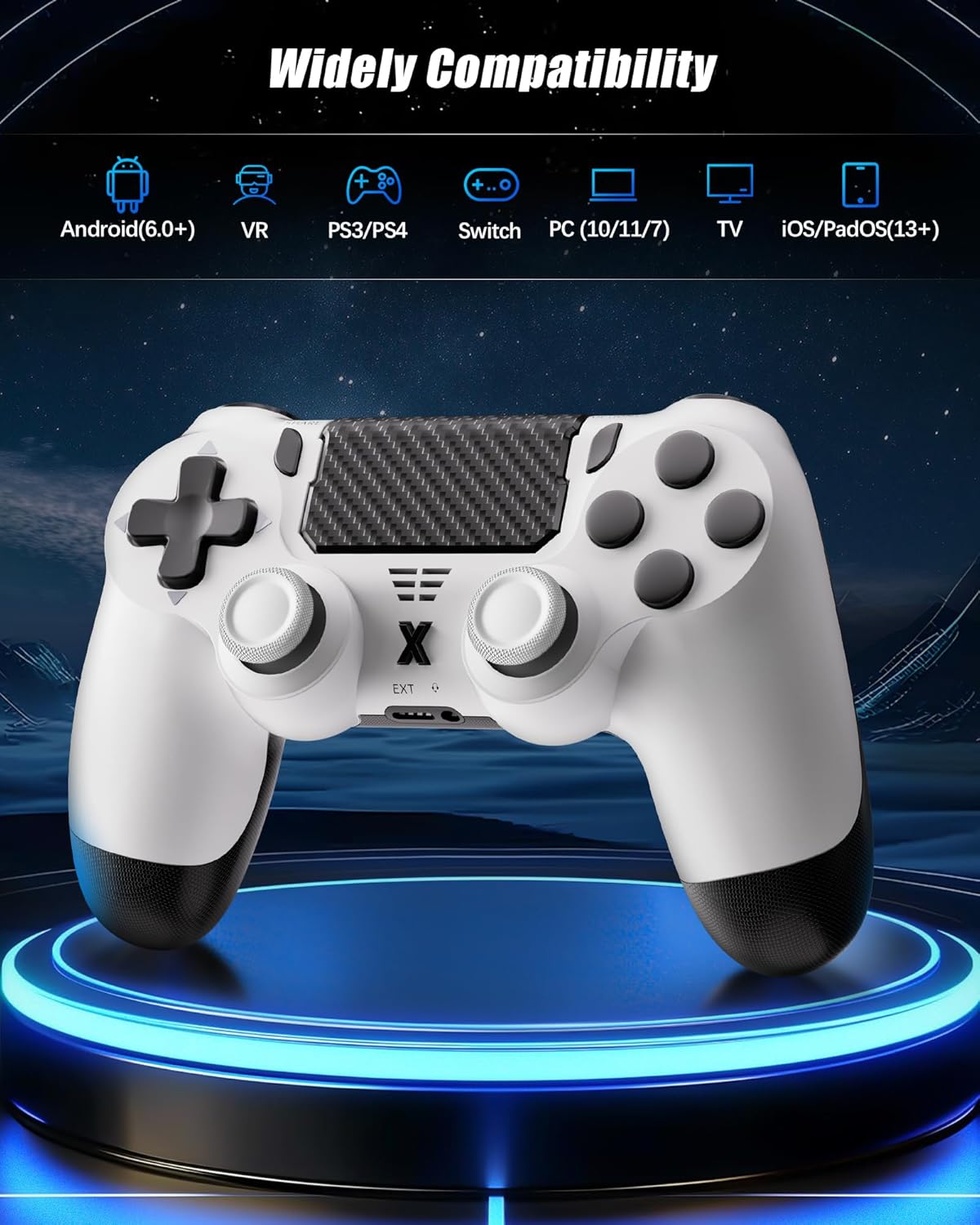Thumbnail 6 de RUIZHI Sans Fil Manette pour PS4 (P-S4) – Connexion Bluetooth et USB-C, Dual Vibration et Touchpad, 6 Axes Gyroscope, 1000 mAh - Blanc