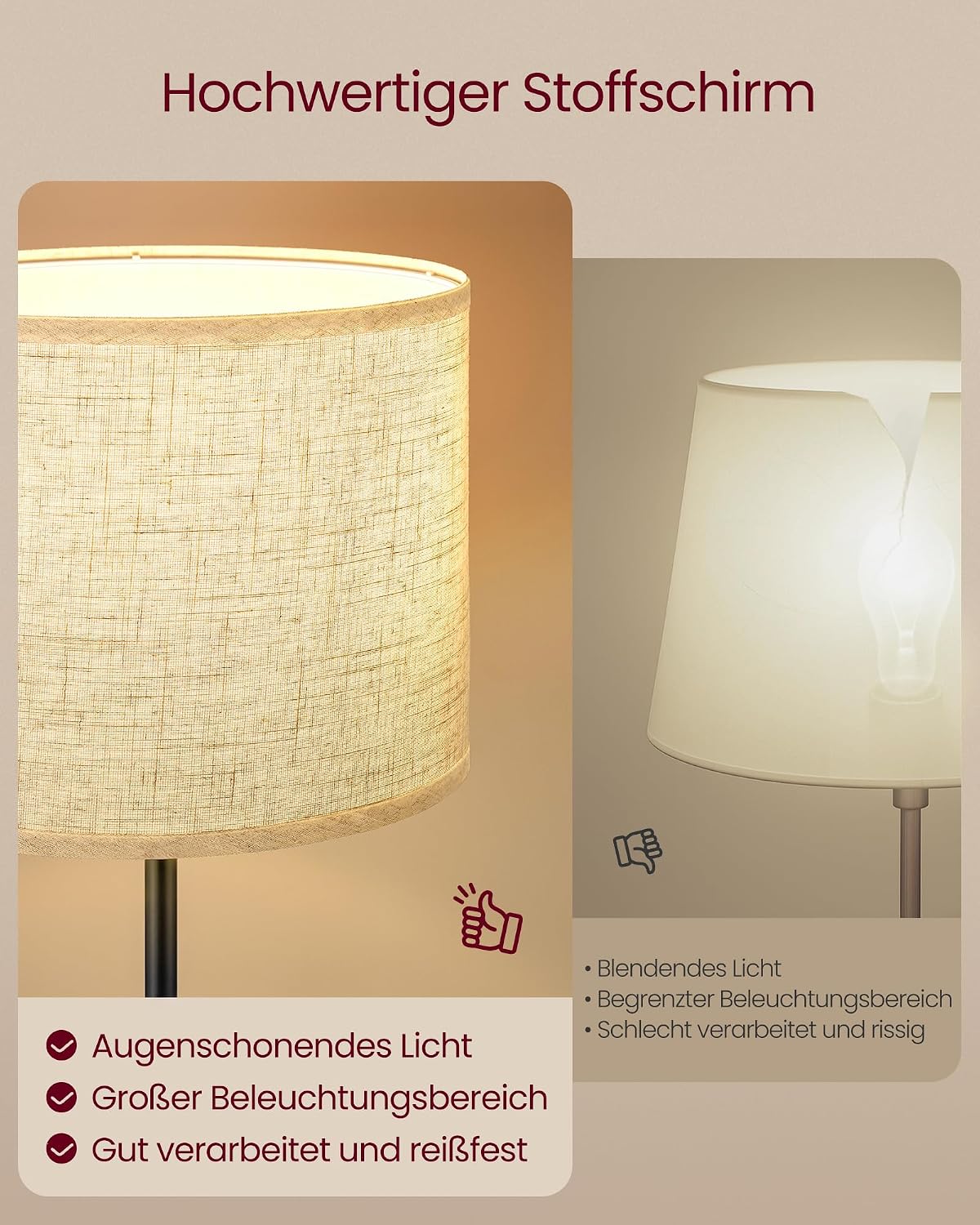 Thumbnail 5 de VASAGLE Stehleuchte LFL002BH02 – höhenverstellbare Standleuchte mit Stoffschirm, E27