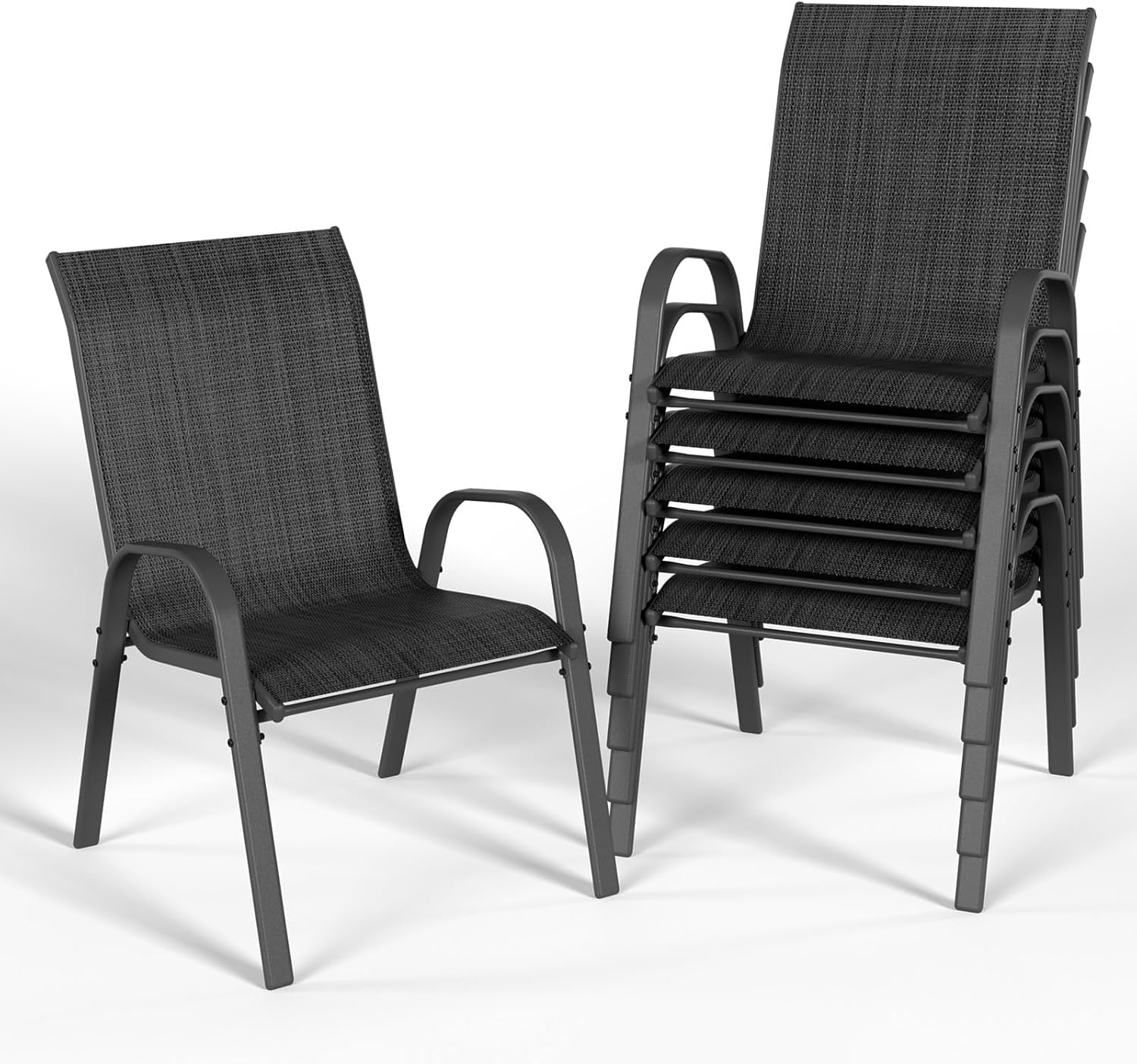 Detalle de UDPATIO Set di 6 Sedie da Giardino Impilabili Nero – Textilene, Schienale Alto e Braccioli (62 x 67 x 96 cm)