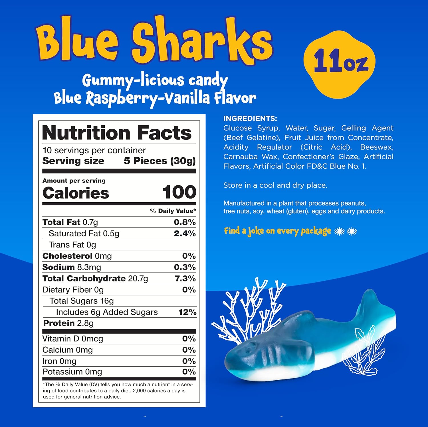 Thumbnail 1 de FUNTASTY Blue Shark Gummies, 11 oz Blue Raspberry Gummy Candy