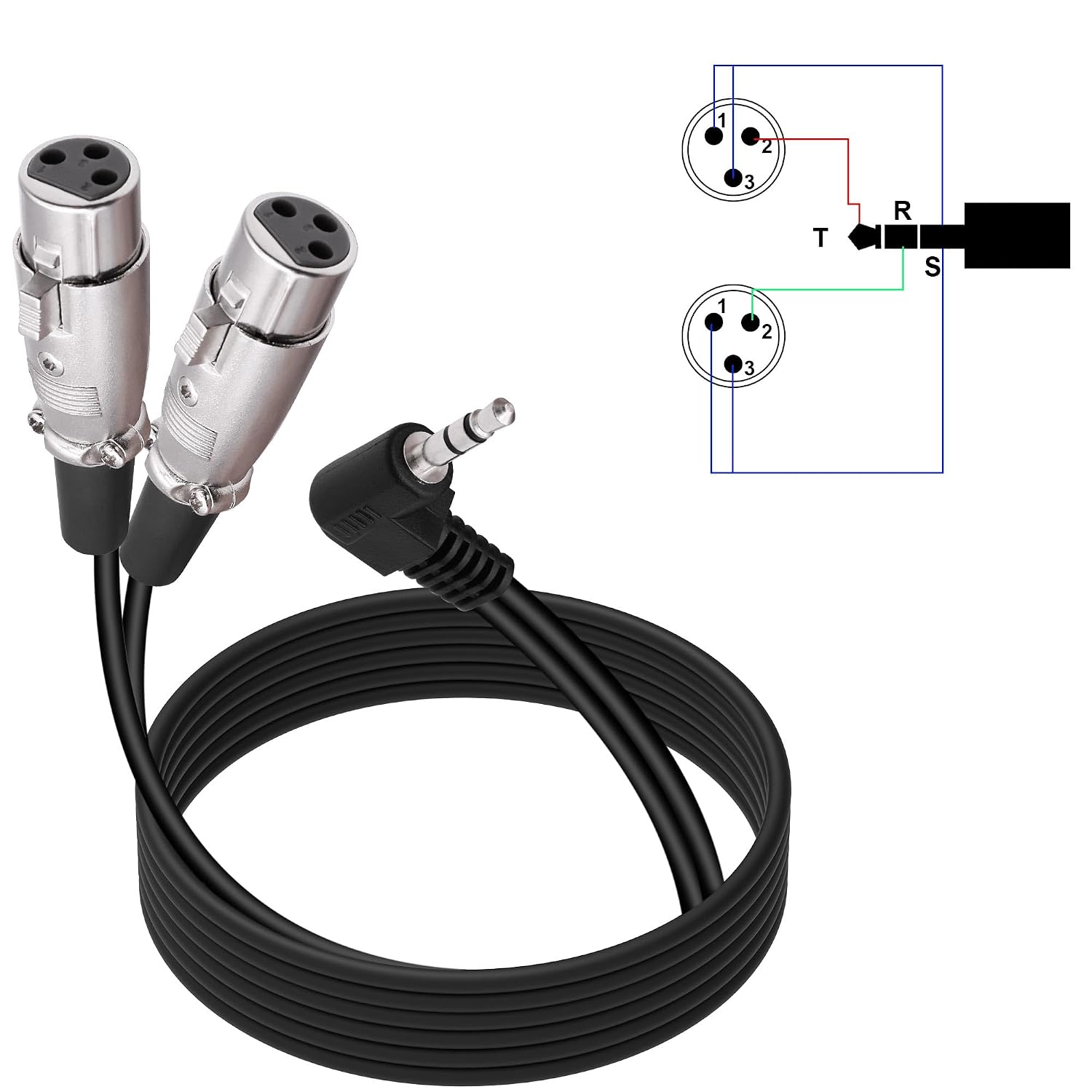 Detalle 1 de YARCHONN 01-120 3.5mm TRS to Dual XLR Female Y-Splitter Cable, Right-Angle Plug