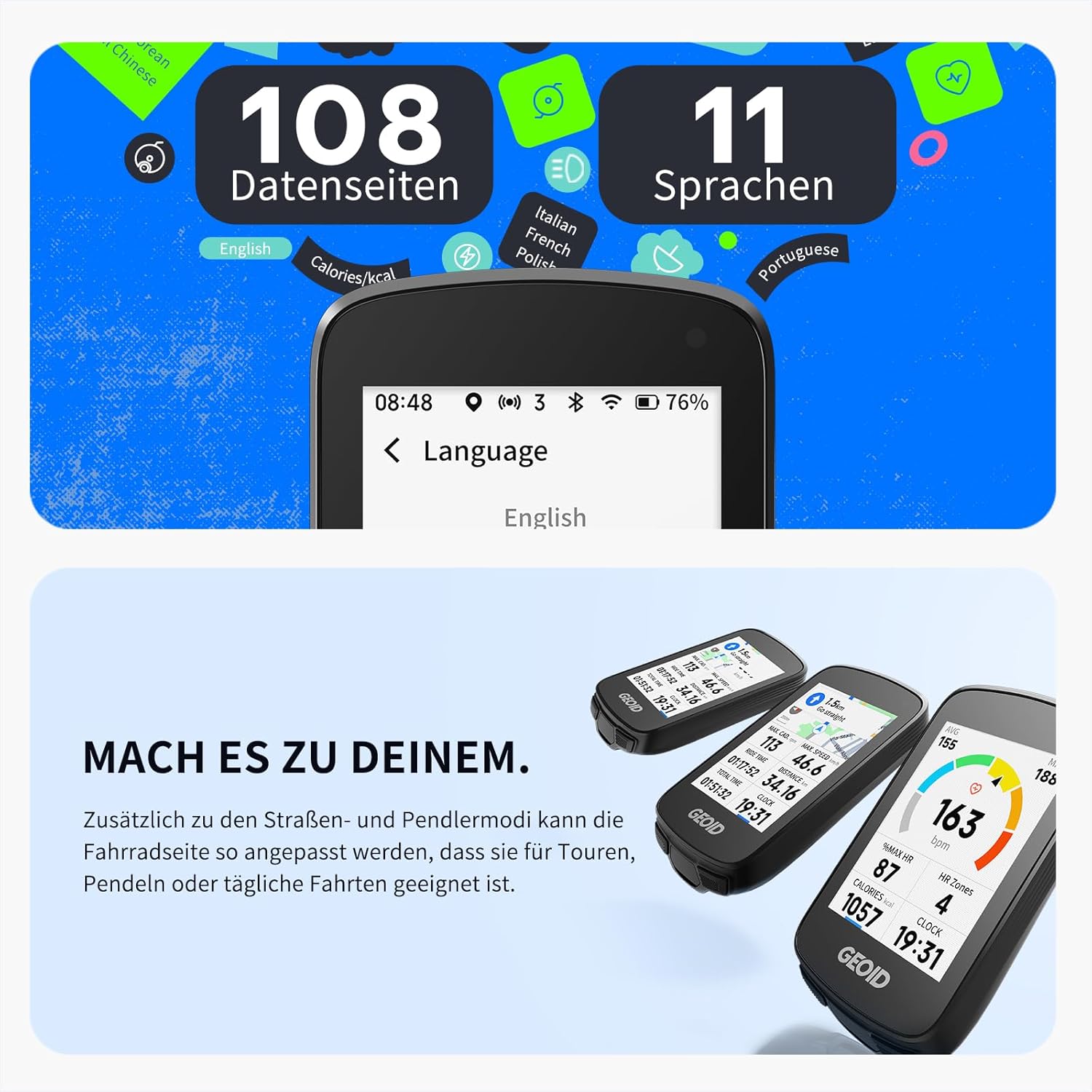 Thumbnail 6 de GEOID CC700 Pro GPS-Fahrradcomputer mit 2,8-Zoll Touchscreen, Karten-Navigation und ANT+ & Bluetooth