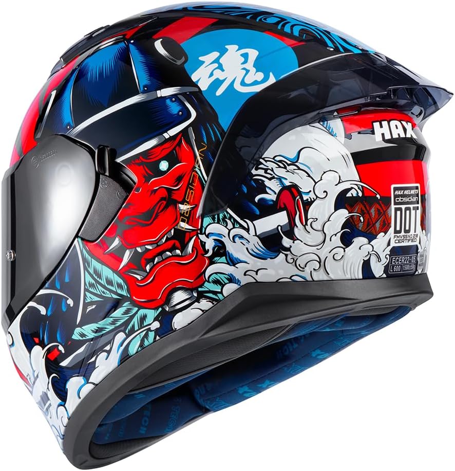 Thumbnail 5 de HAX Obsidian Full Face Dual Visor Helmet for Motorcycle – DOT Approved, Samurai Red L