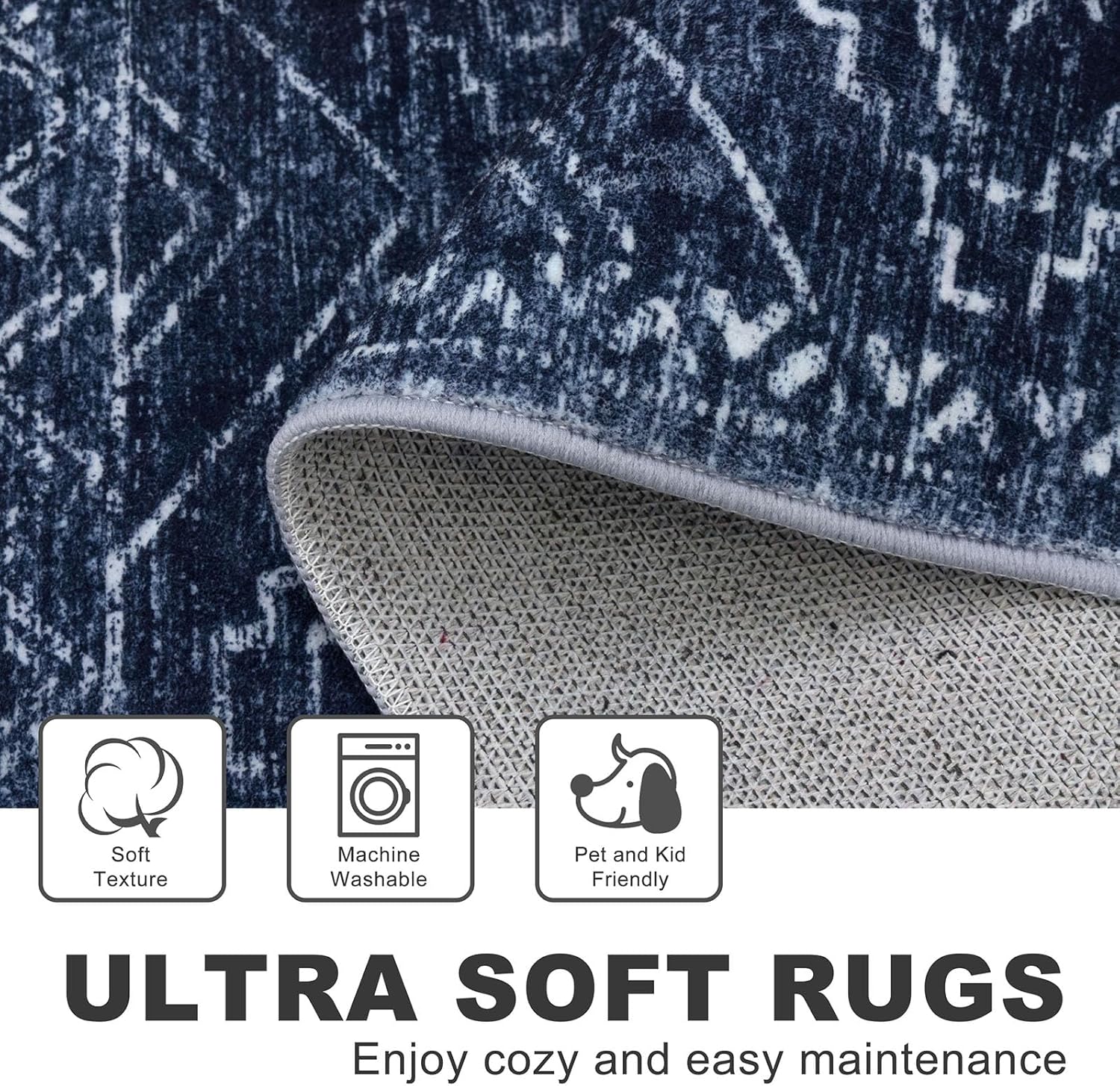 Thumbnail 5 de KILOCOCO Boho Entryway Rug 2x3 (Dark Blue Geometric) — Machine Washable Non-Slip Kitchen & Door Mat