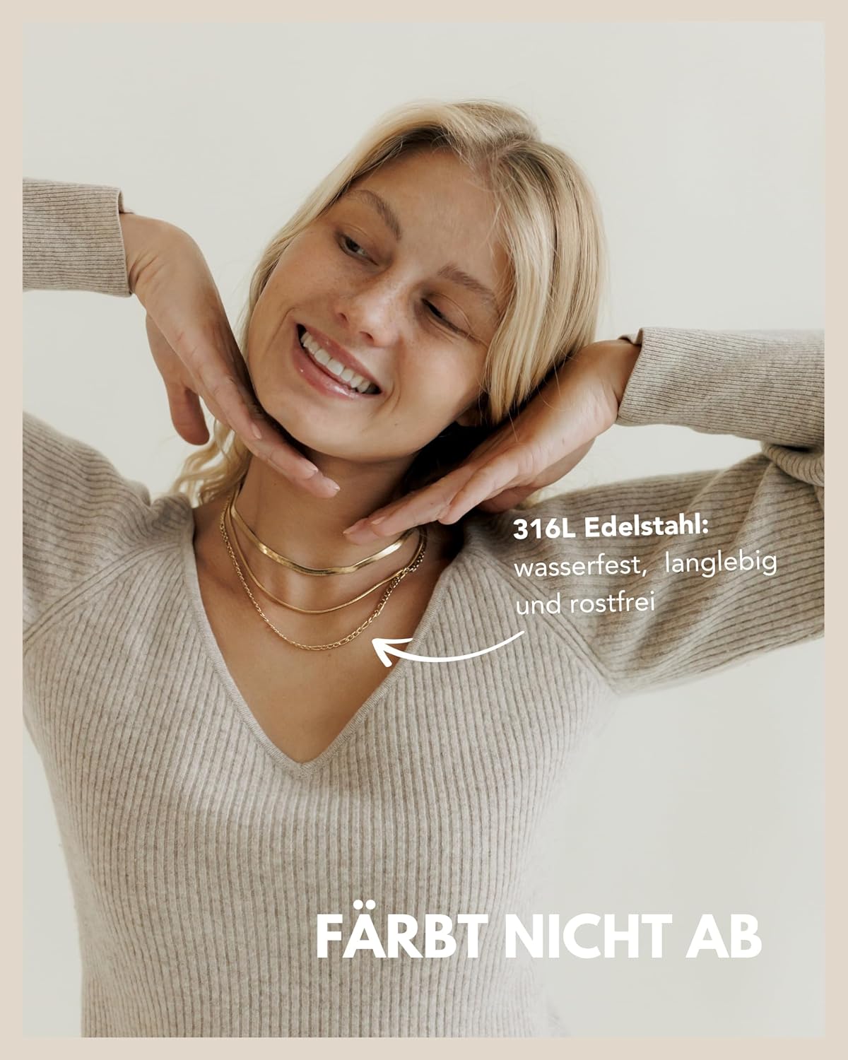 Detalle de Layering Kette – Wasserfestes 3er Ketten-Set in 18K Gold, Roségold oder Silber (316L Edelstahl) – Verstellbare Figaro- und Schlangenkette