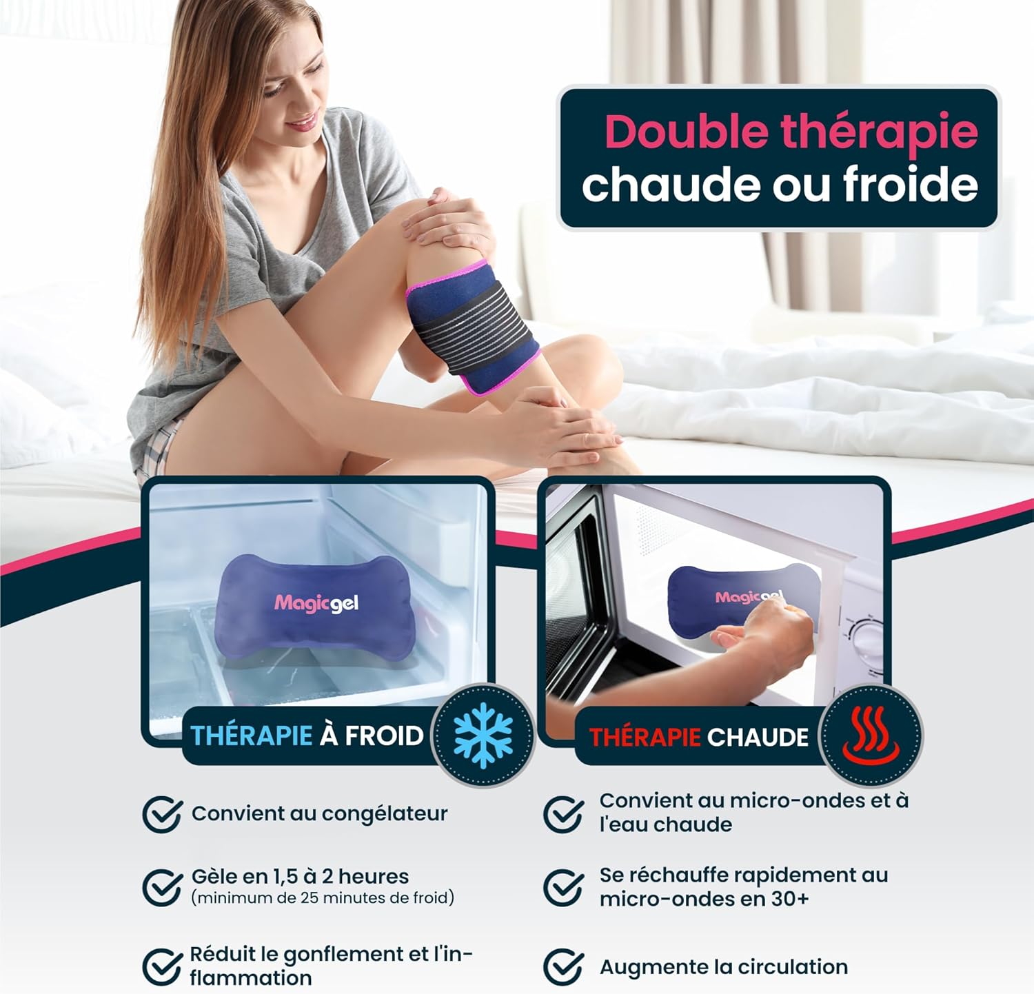 Detalle de Magic Gel poche de glace en gel réutilisable avec sangle (28x14 cm) – lot de 2