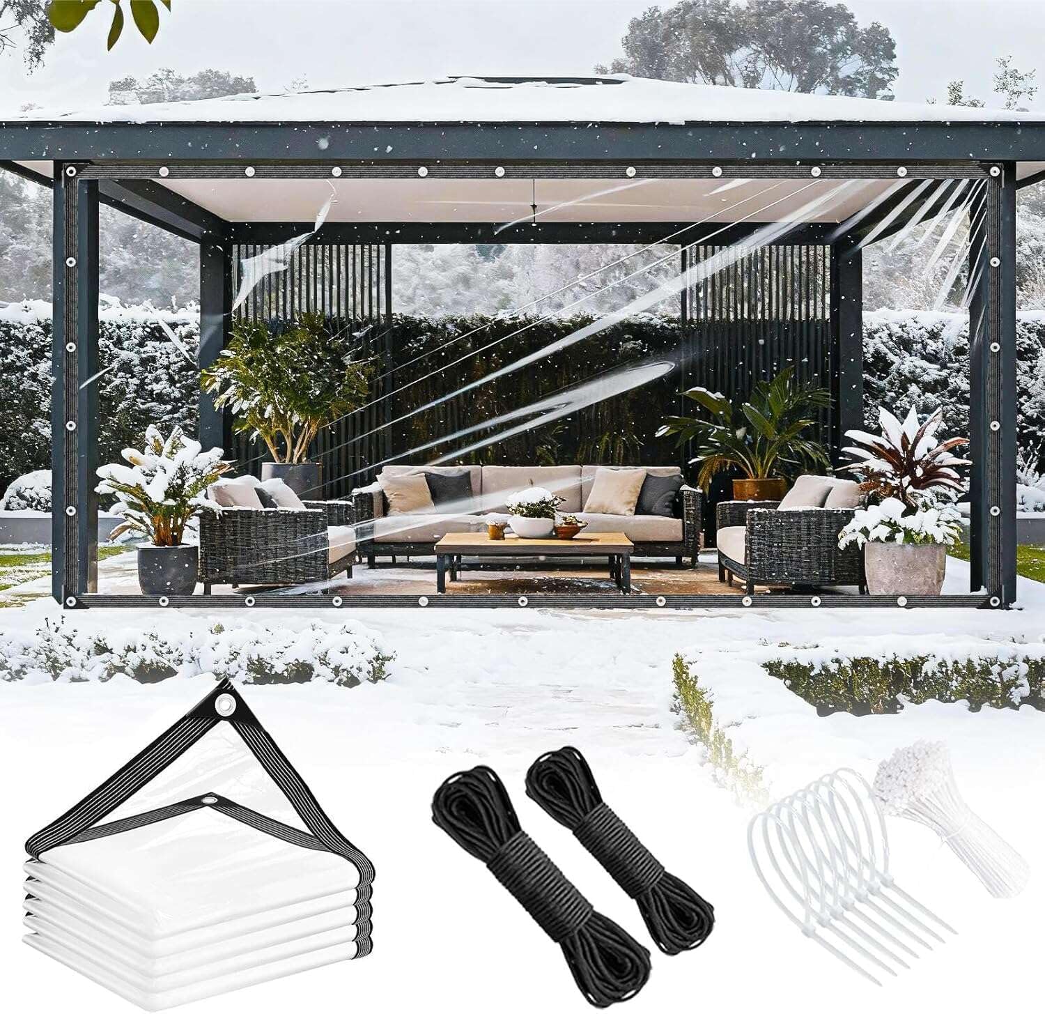 Detalle de KGOSAUO 4 x 6 ft Clear Vinyl Tarp, 14 Mil Waterproof Cover with Grommets