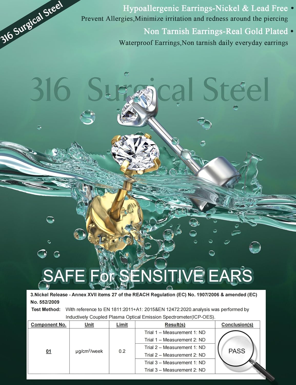 Detalle de Roheafer 6 Paar Ohrringe Gold (Chirurgenstahl) – Flatback Ohrstecker & kleine Creolen für mehrere Piercings