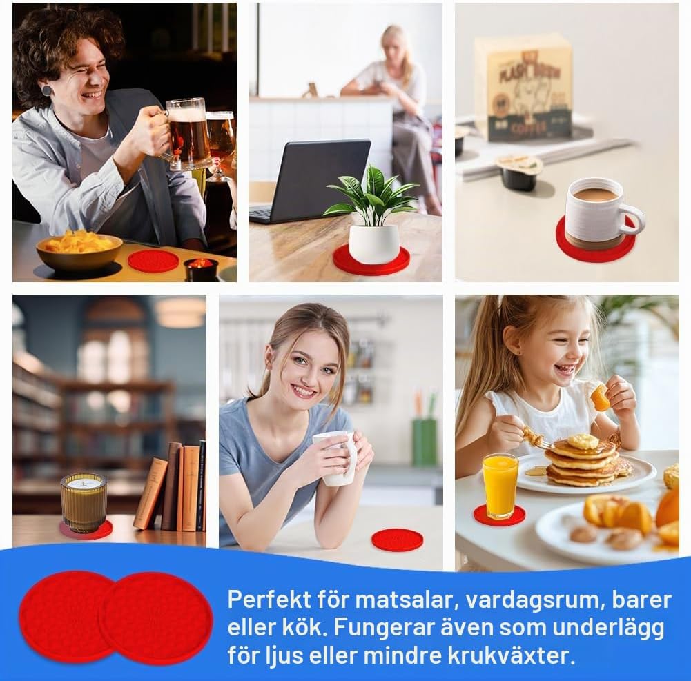 Thumbnail 6 de AUAUY silikonunderlägg, 6-pack med halkskydd, upphöjd kant och hållare
