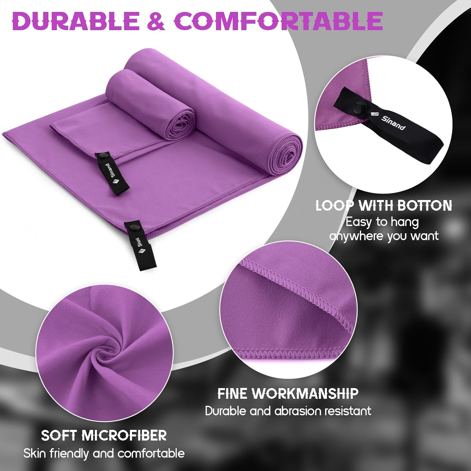 Detalle de Sinand Microfibre Towel 2 Pack (160x80cm + 80x40cm) – Ultra Lightweight, Quick-Dry Sports Towels
