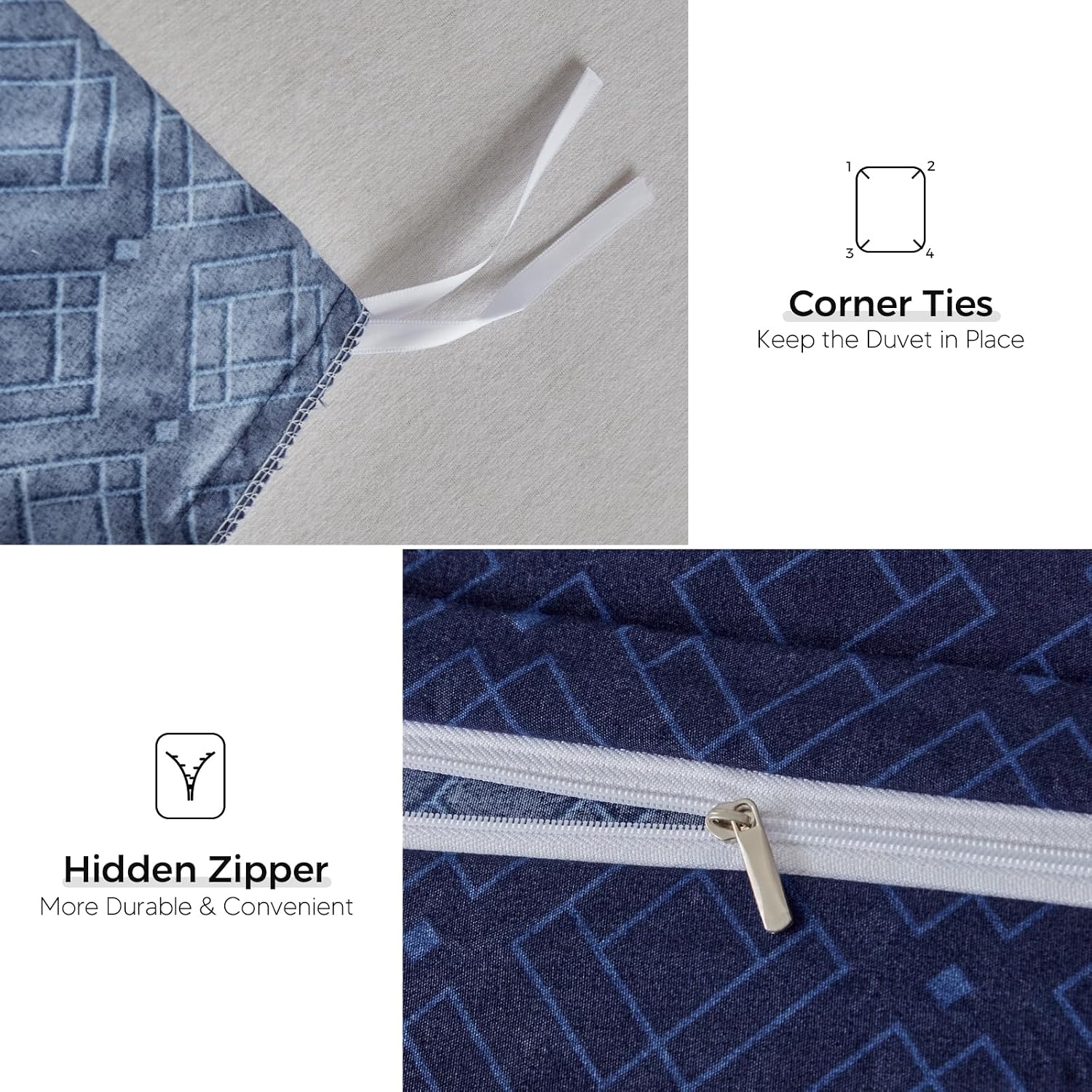 Detalle de Tokokimo Double Duvet Cover Set 4 Piece in Dark Blue Stripe with Fitted Sheet