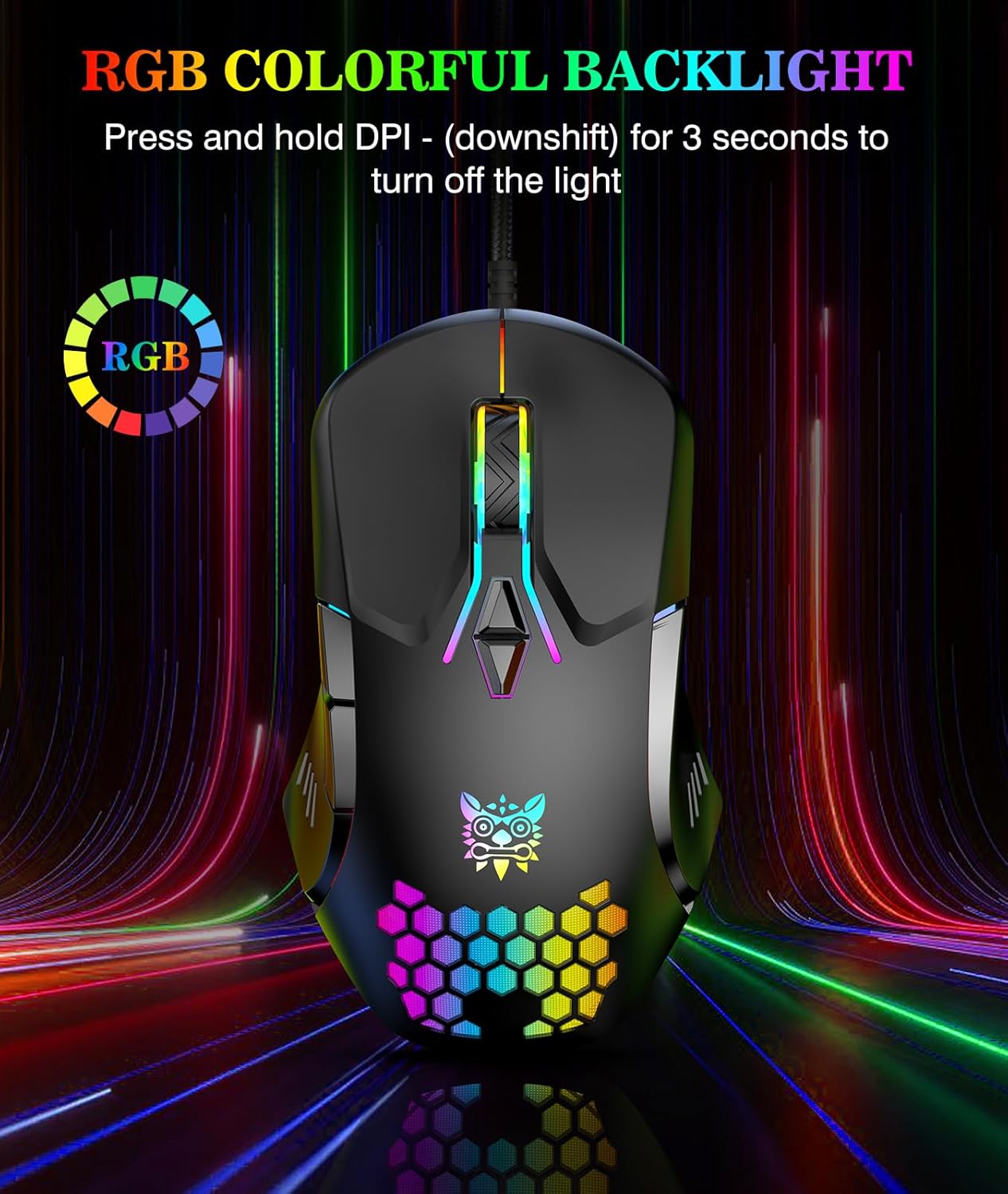 Detalle de Wired PC Gaming Mouse 7-button, Adjustable DPI 🖱