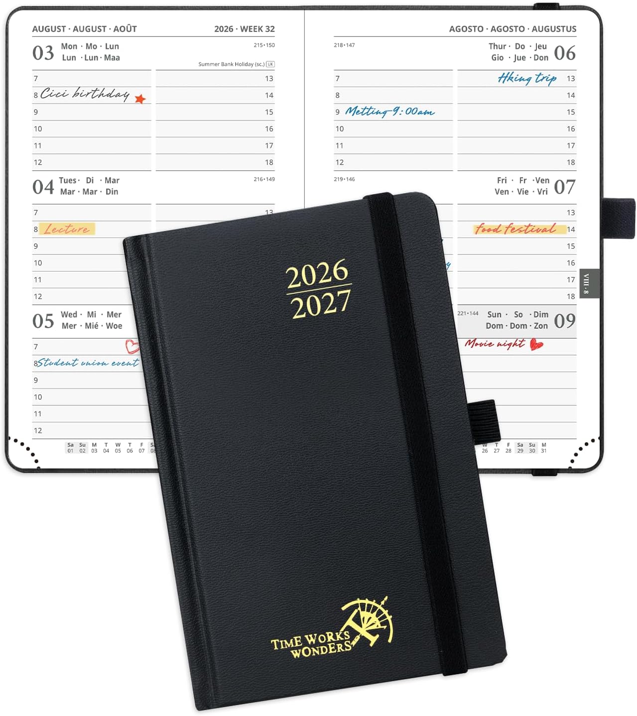 Detalle de POPRUN Pocket Academic Diary 2026–2027: A6 Hardback Weekly Planner (Aug 2026–Dec 2027)