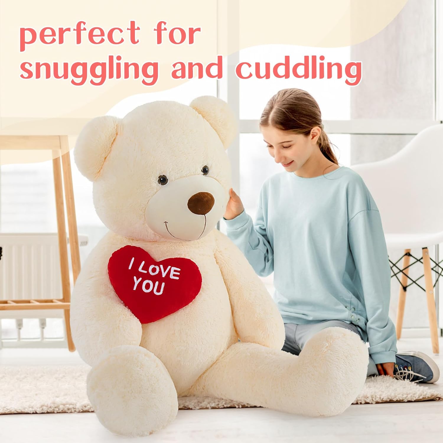 Detalle de MorisMos 130 cm Orso Peluche Gigante con I Love You – Compagno XXL Morbido e Adorabile