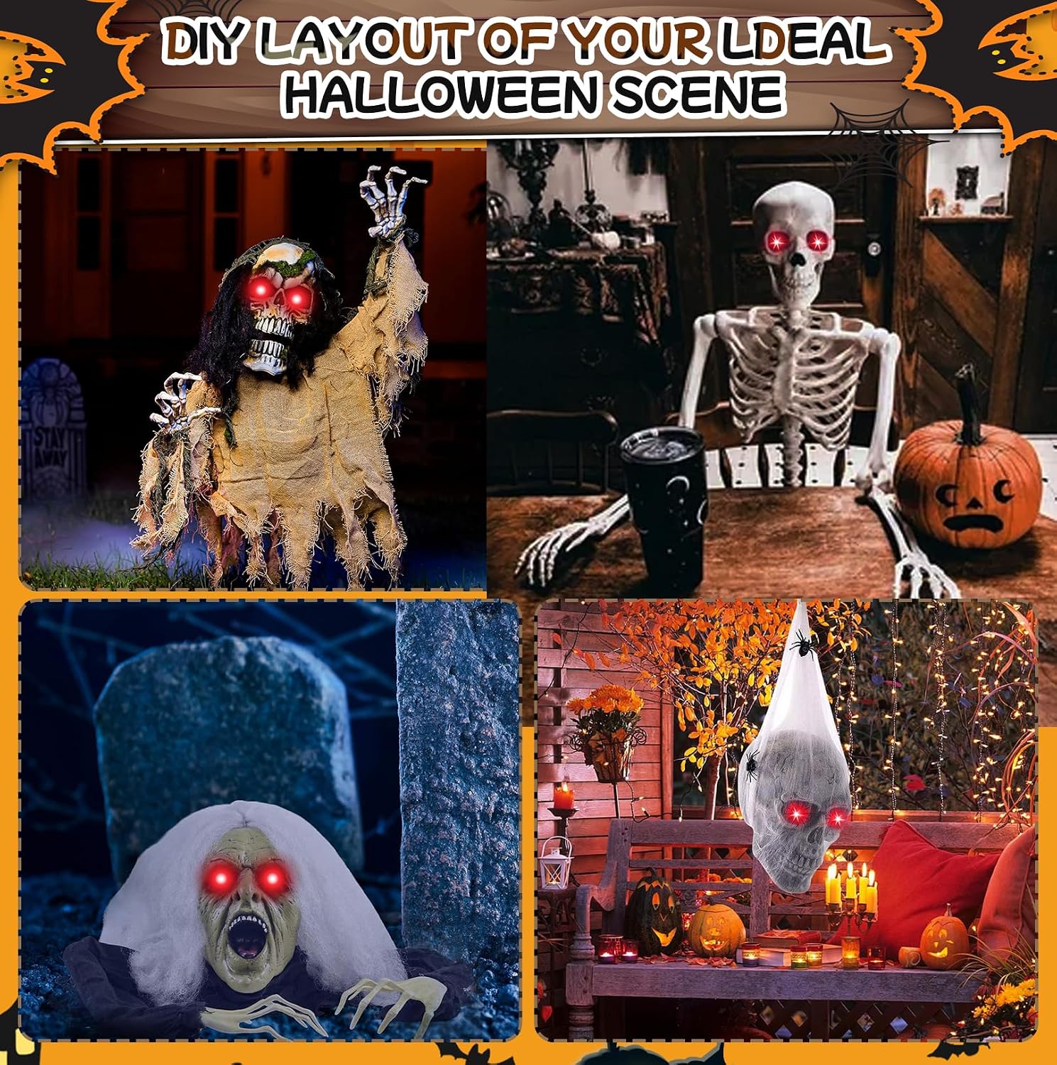 Thumbnail 1 de LCHUANG KLD-GR Red LED Halloween Glowing Eyes, 4-Pack with 8 Modes