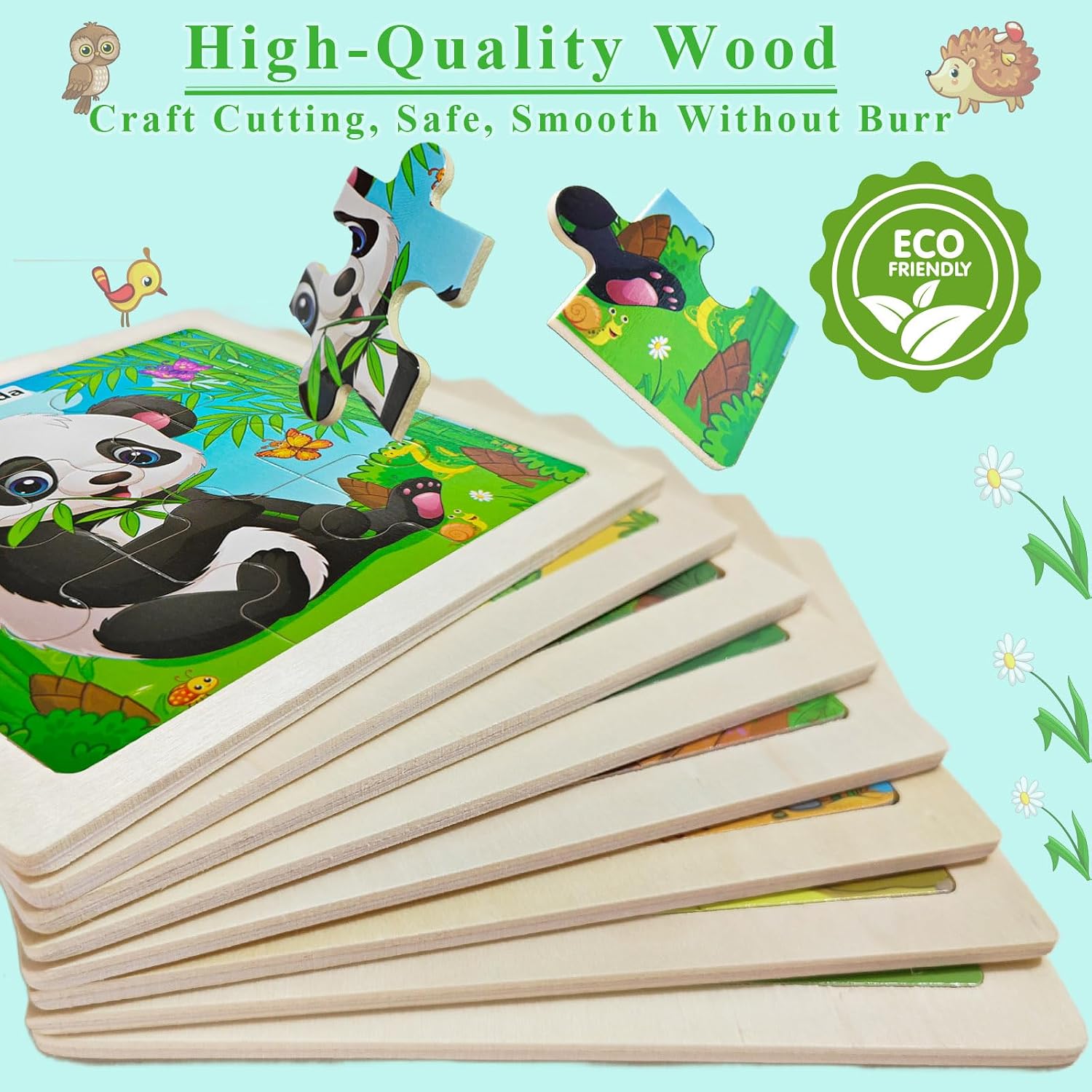 Detalle de WaaLod Wooden Animal Jigsaw Puzzles, 8-Pack of 9-Piece Preschool Puzzles