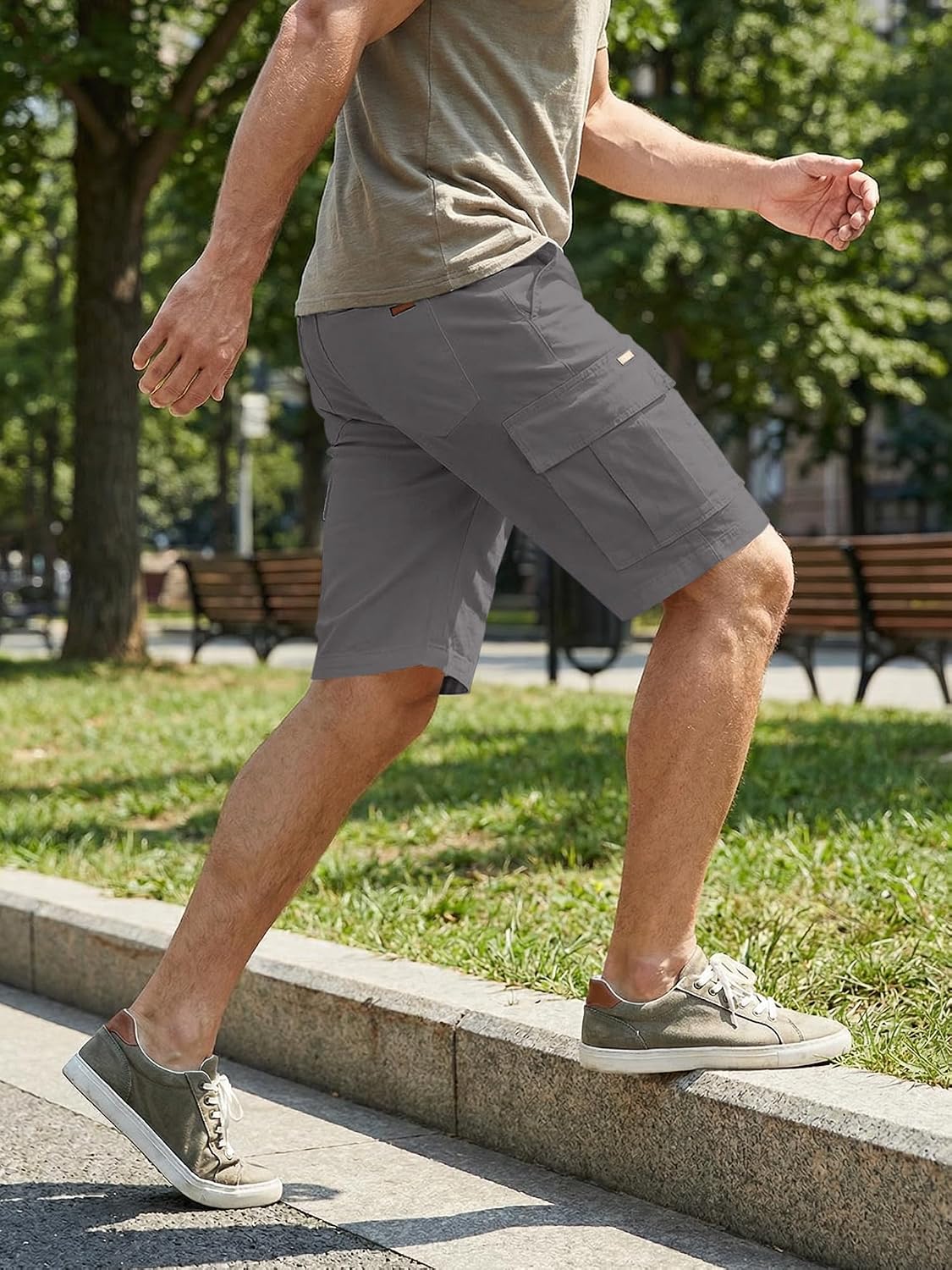 Detalle de JMIERR Mens Casual Cotton Twill Cargo Shorts with Drawstring and 6 Pockets