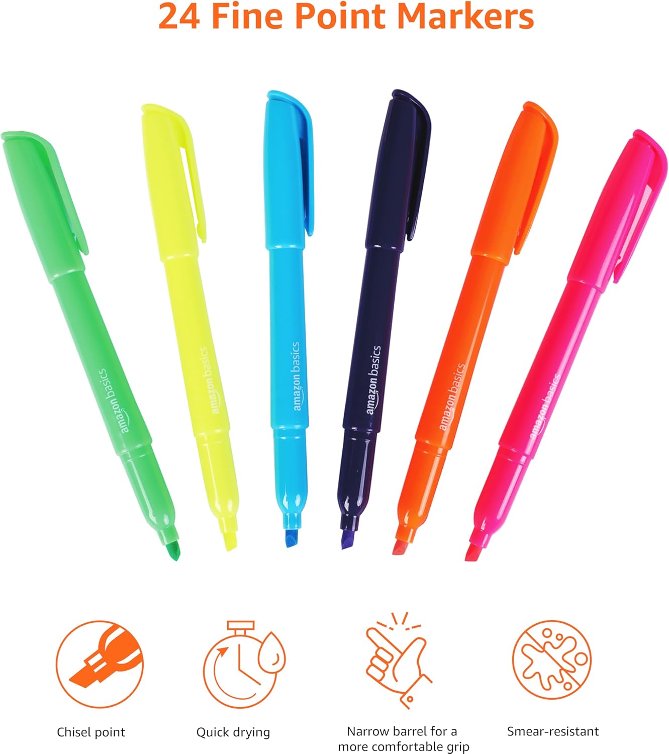 Thumbnail 3 de Amazon Basics – Confezione da 24 Evidenziatori con 6 Colori Fluo Assortiti, Punta a Scalpello Robusta