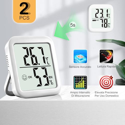 Thumbnail 8 de Antonki 2 pezzi Termometro Ambiente Interno e Igrometro Digitale – Monitor di Temperatura e Umidità per Casa, Asilo, Terrario e Serre